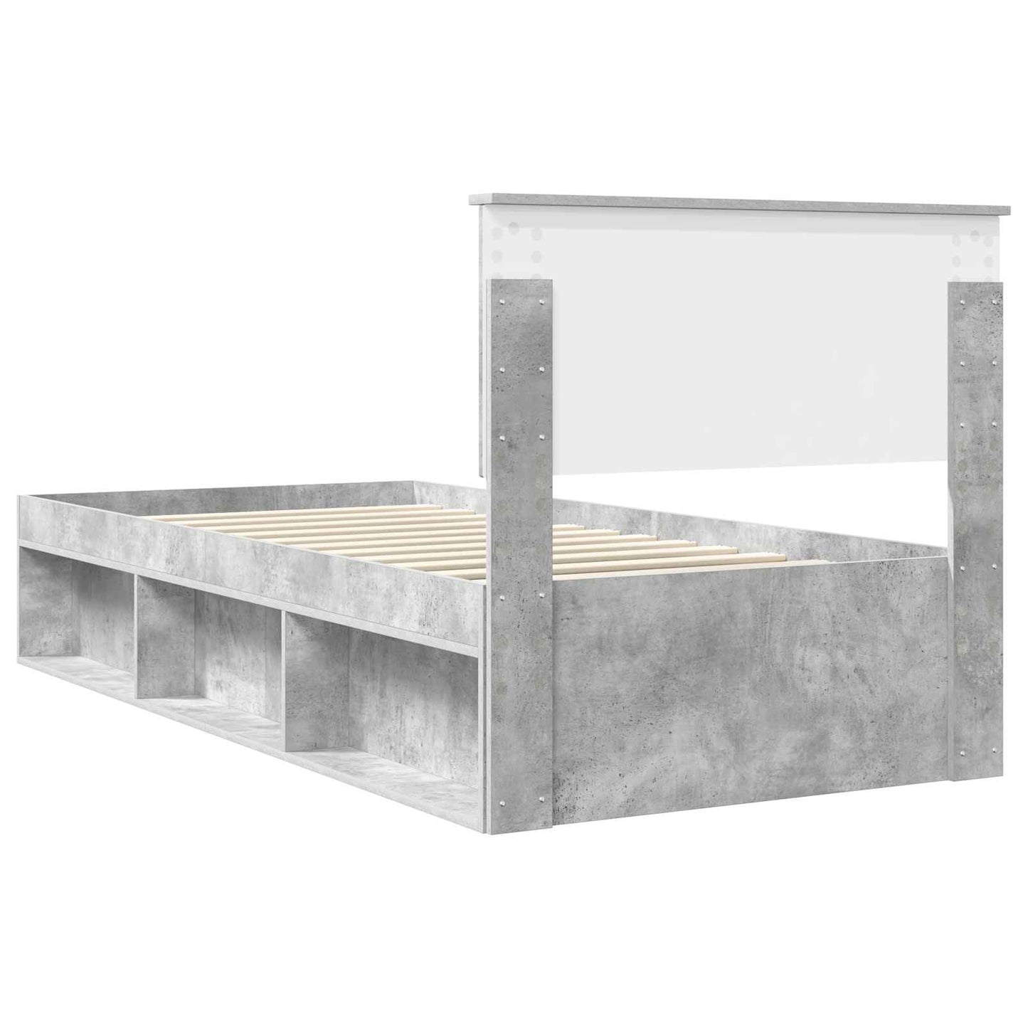 Sengestamme med hodegjerde Betong 90 x 200 cm Massiv furu