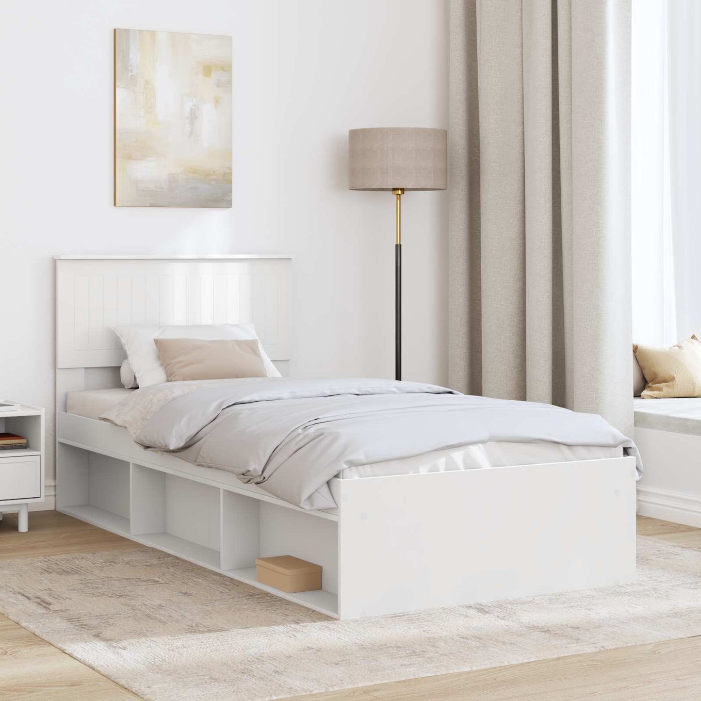 Sengestamme med hodegjerde Hvit 90 x 190 cm Massiv furu