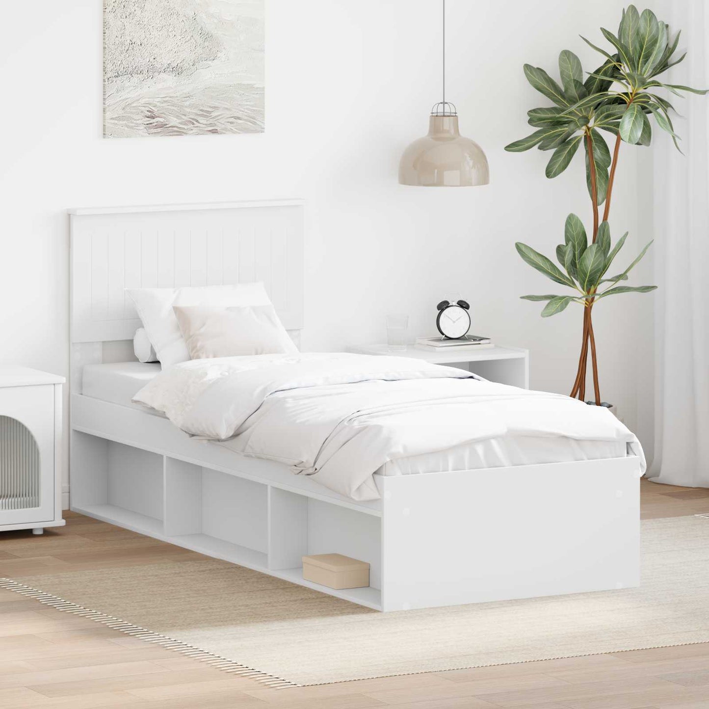 Sengestamme med hodegjerde Hvit 75 x 190 cm Massiv furu