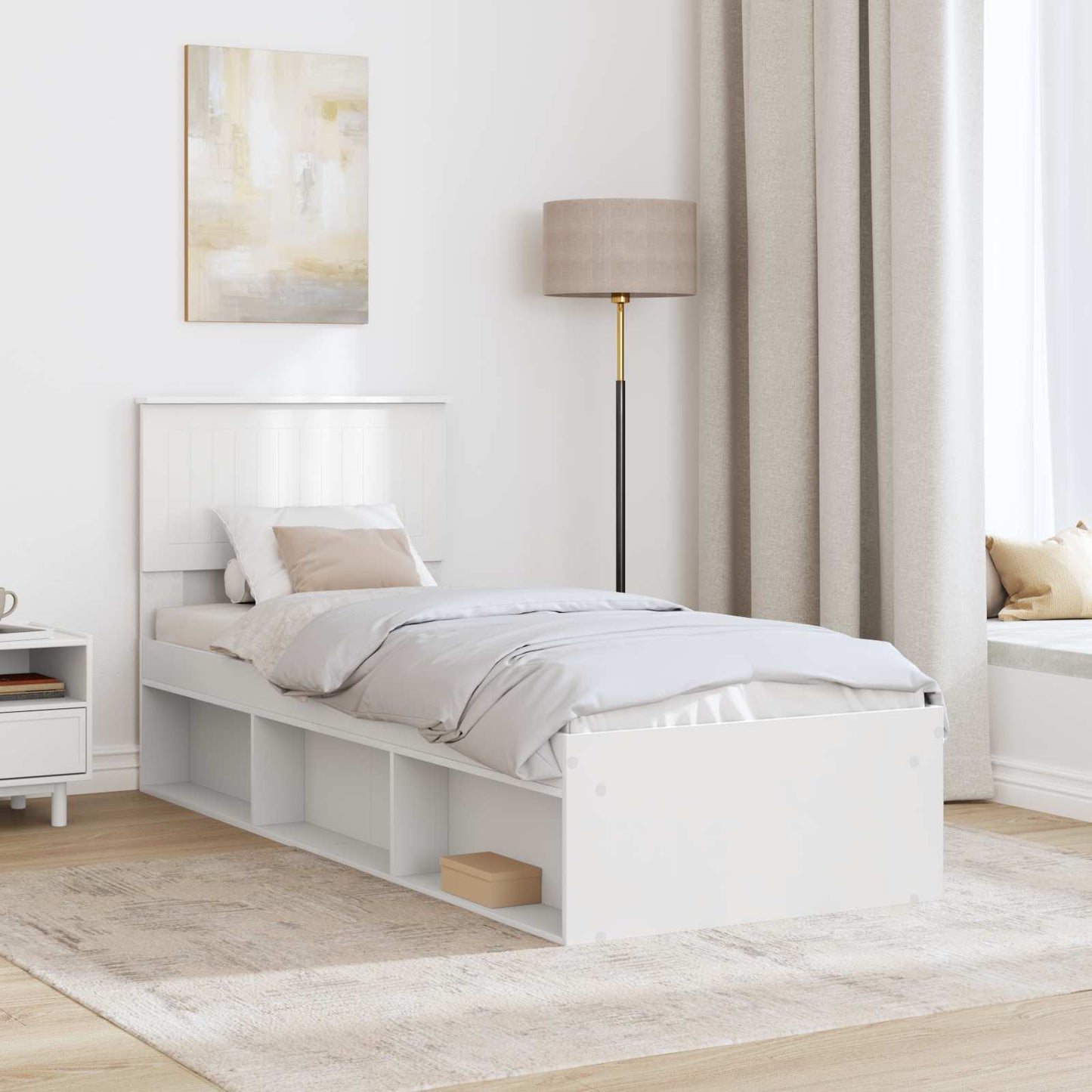 Sengestamme med hodegjerde Hvit 75 x 190 cm Massiv furu