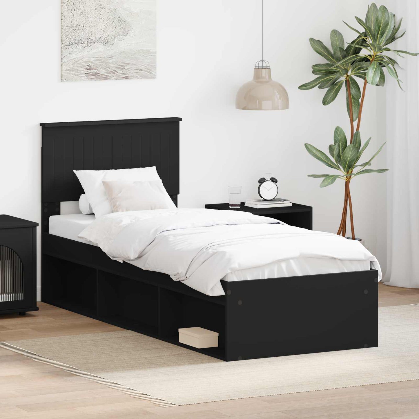 Sengestamme med hodegjerde Svart 75 x 190 cm Massiv furu