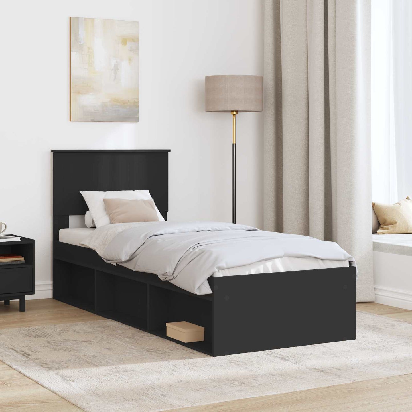 Sengestamme med hodegjerde Svart 75 x 190 cm Massiv furu
