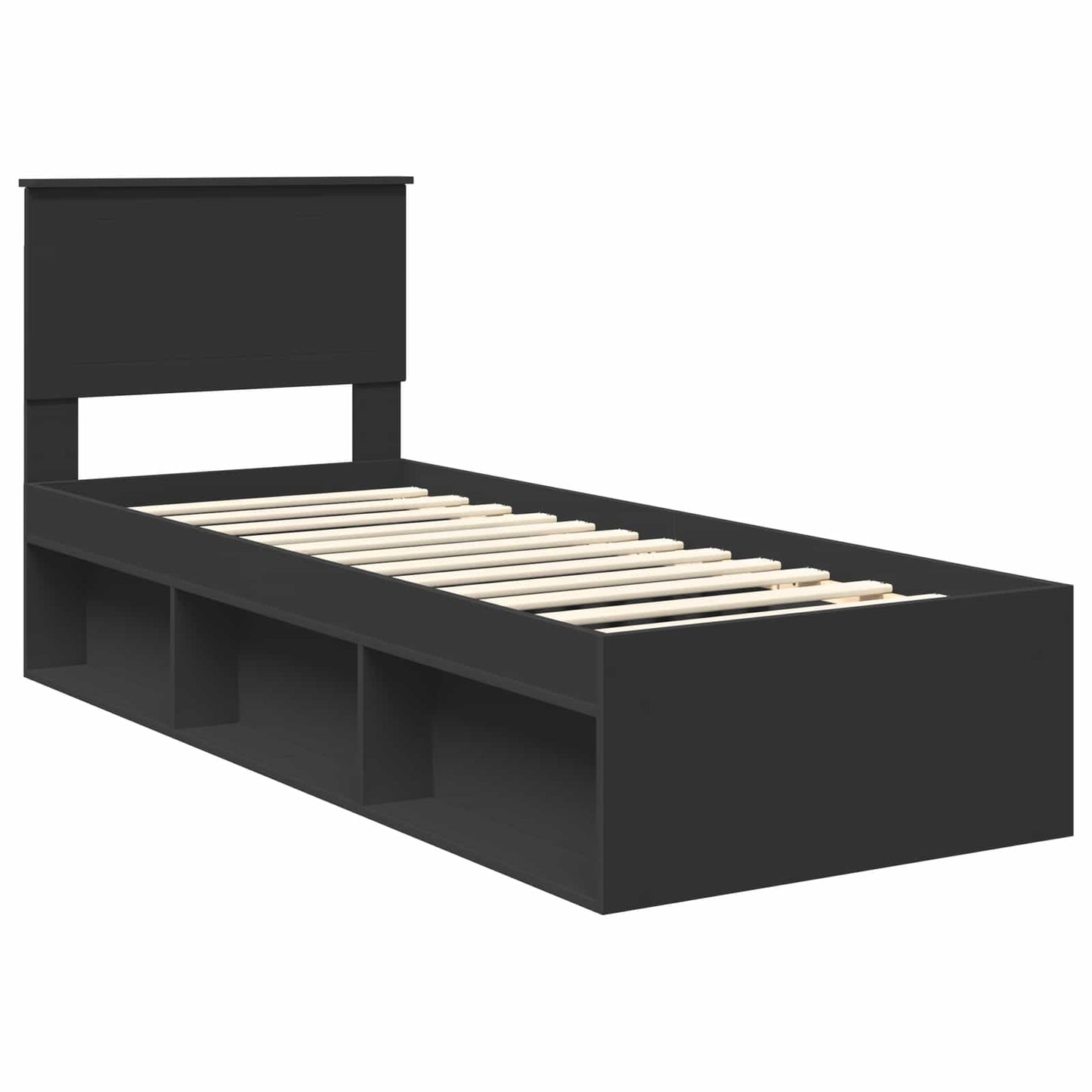 Sengestamme med hodegjerde Svart 75 x 190 cm Massiv furu
