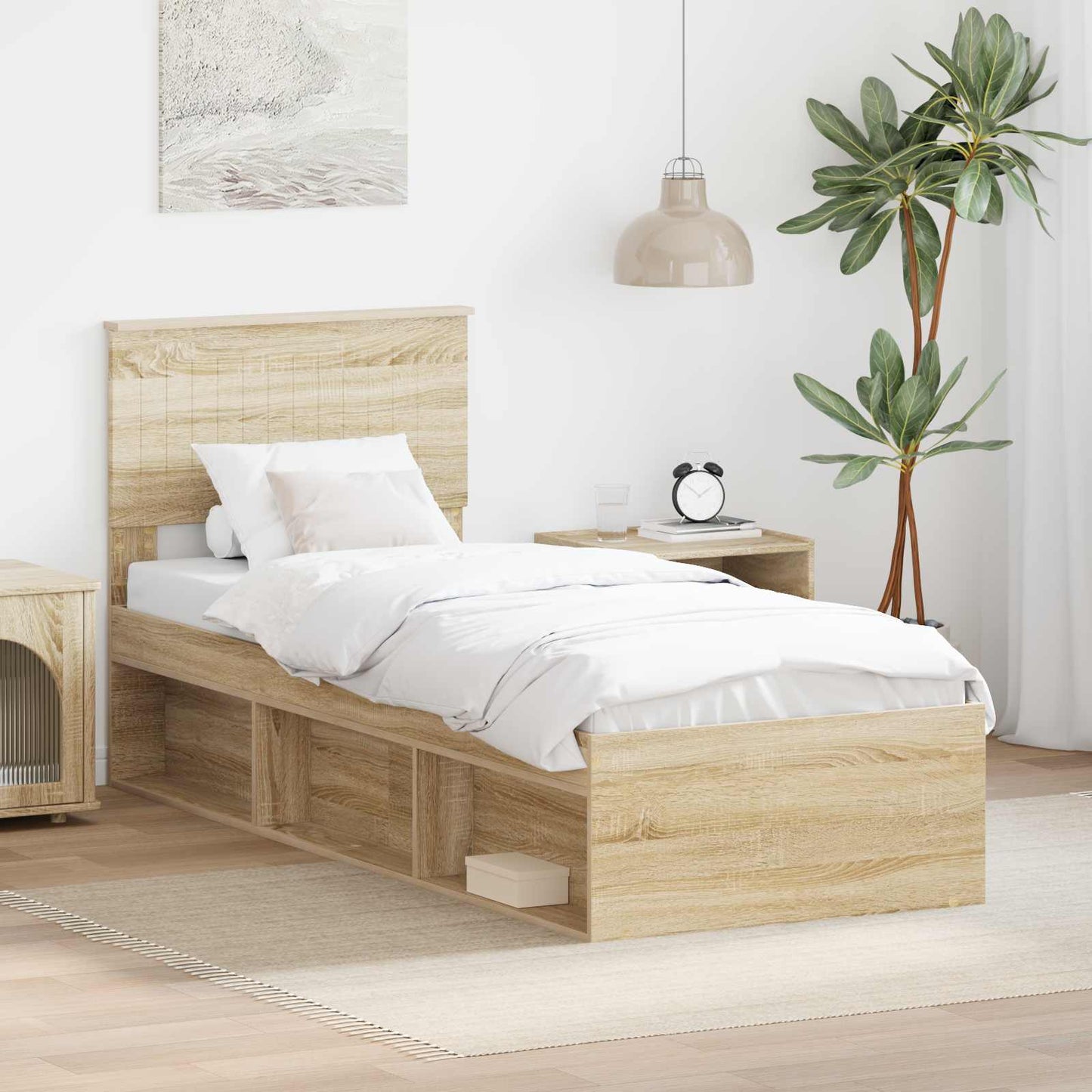 Sengestamme med hodegjerde Sonoma eik 75 x 190 cm Massiv furu