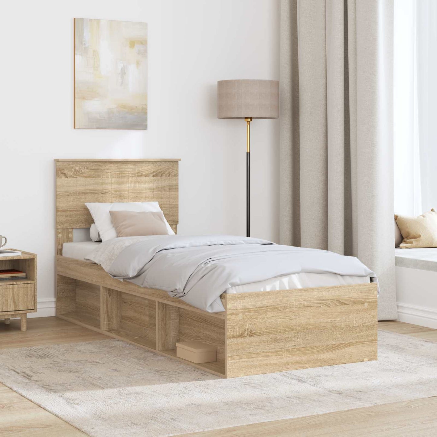 Sengestamme med hodegjerde Sonoma eik 75 x 190 cm Massiv furu