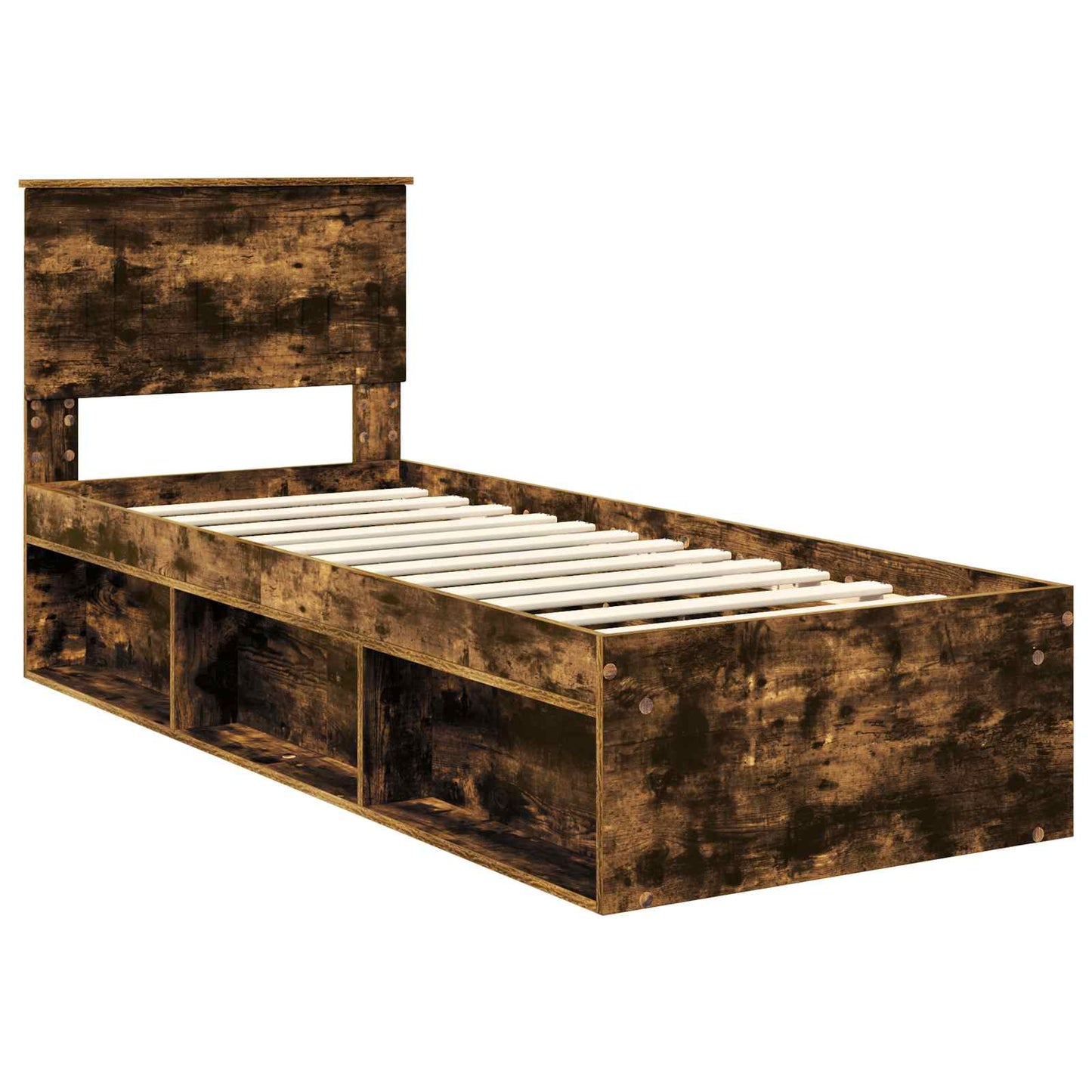 Sengestamme med hodegjerde Røkt eik 75 x 190 cm Massiv furu