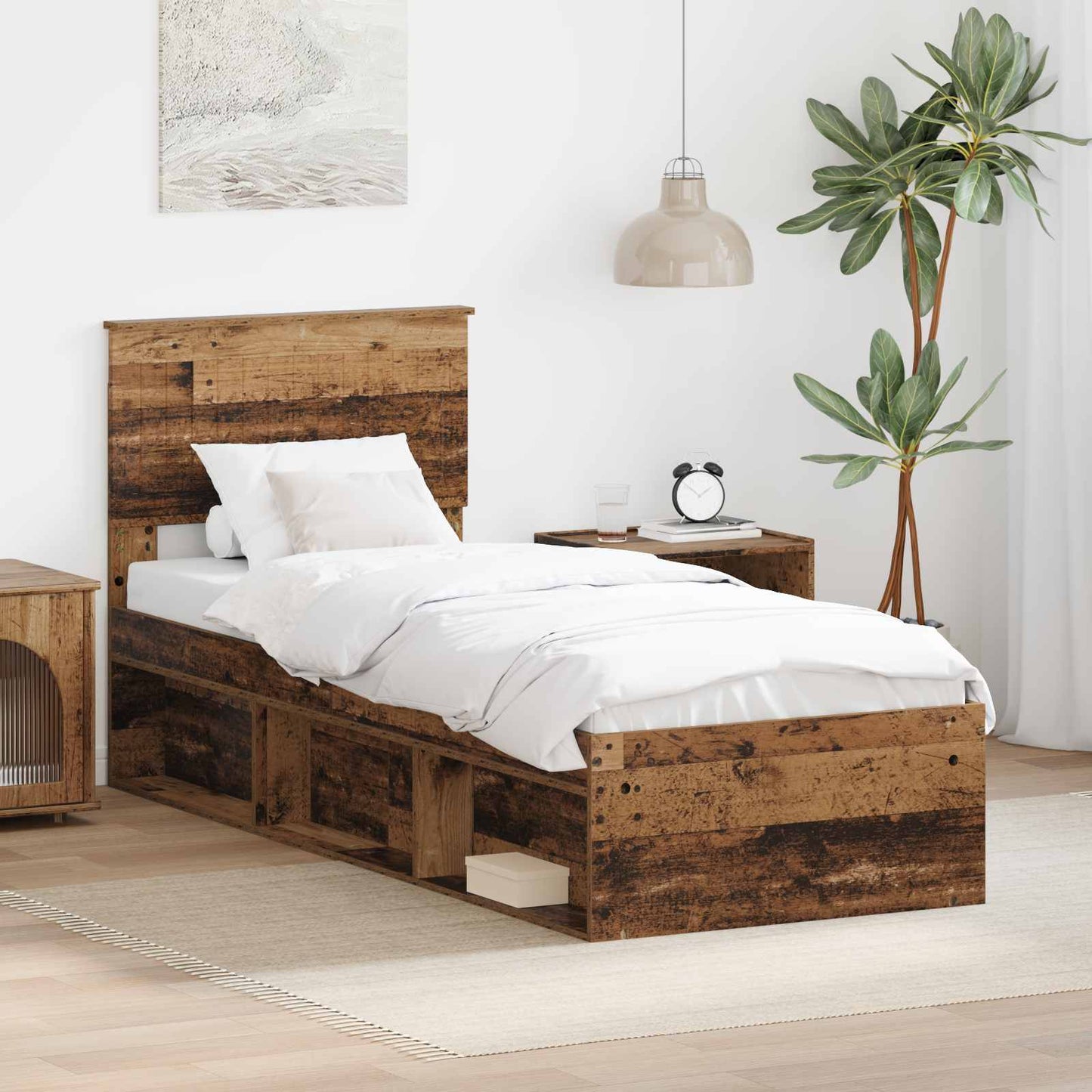 Sengestamme med hodegjerde Gammelt tre 75 x 190 cm Massiv furu