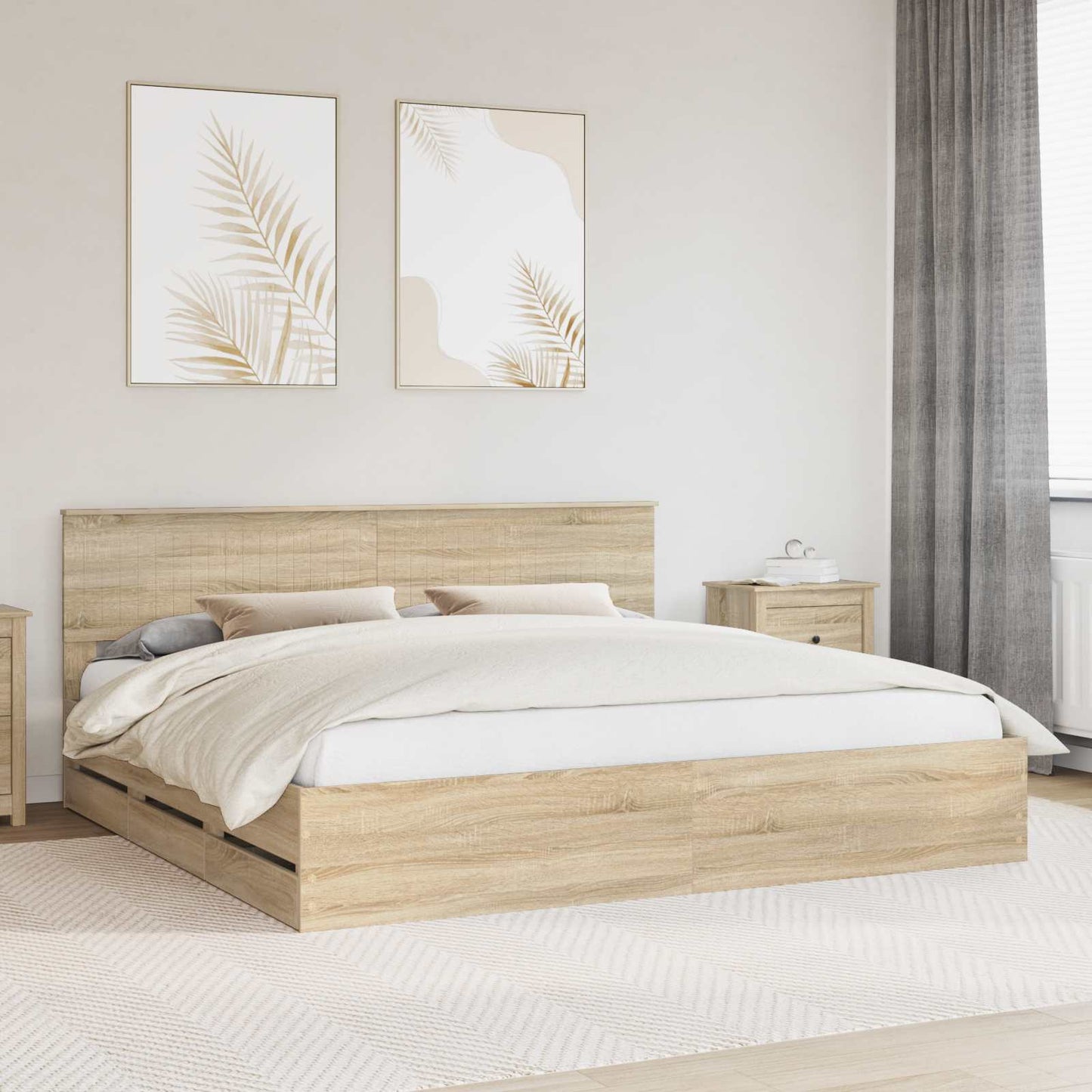 Sengestamme med skuff Sonoma eik 200 x 200 cm Ingeniørtre