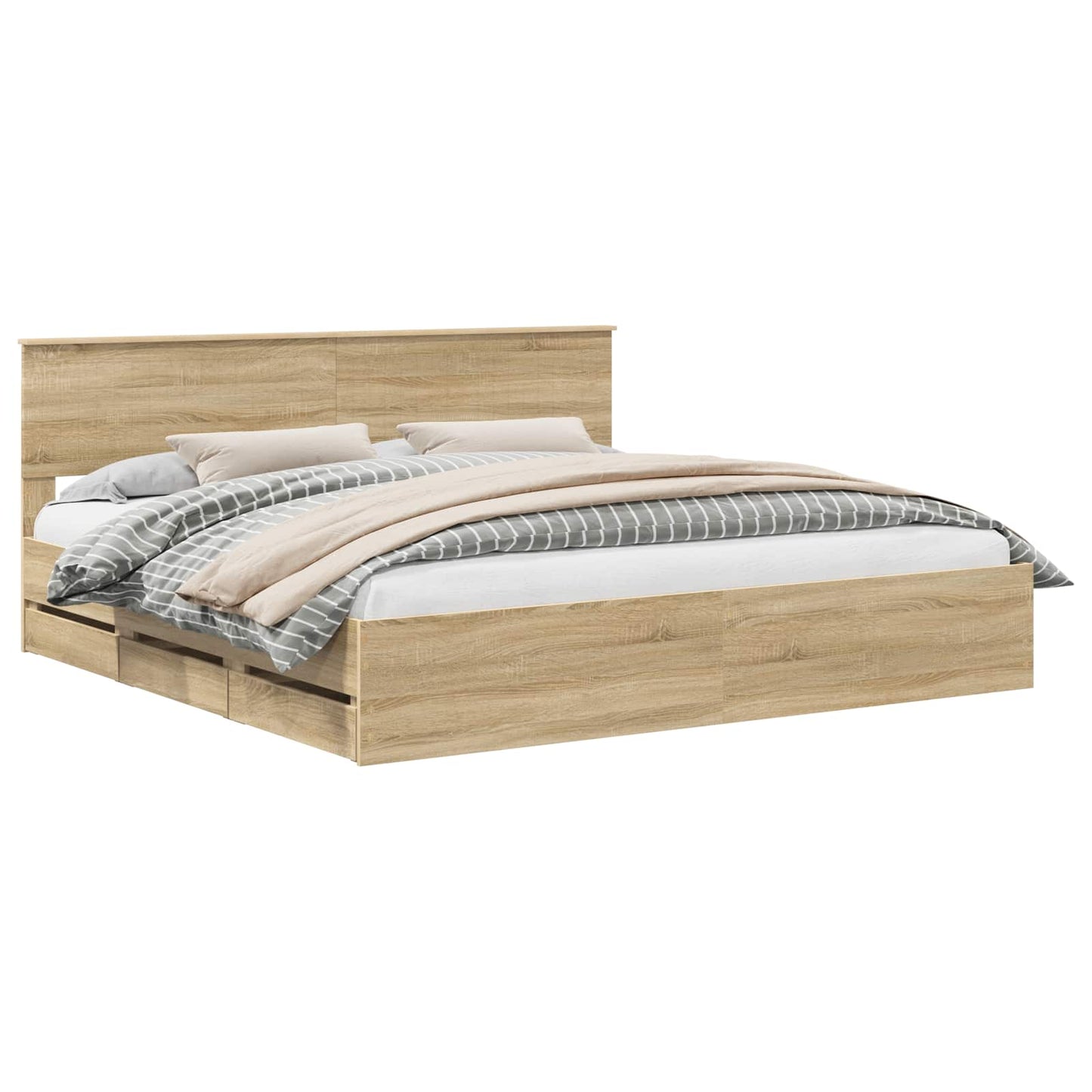 Sengestamme med skuff Sonoma eik 200 x 200 cm Ingeniørtre