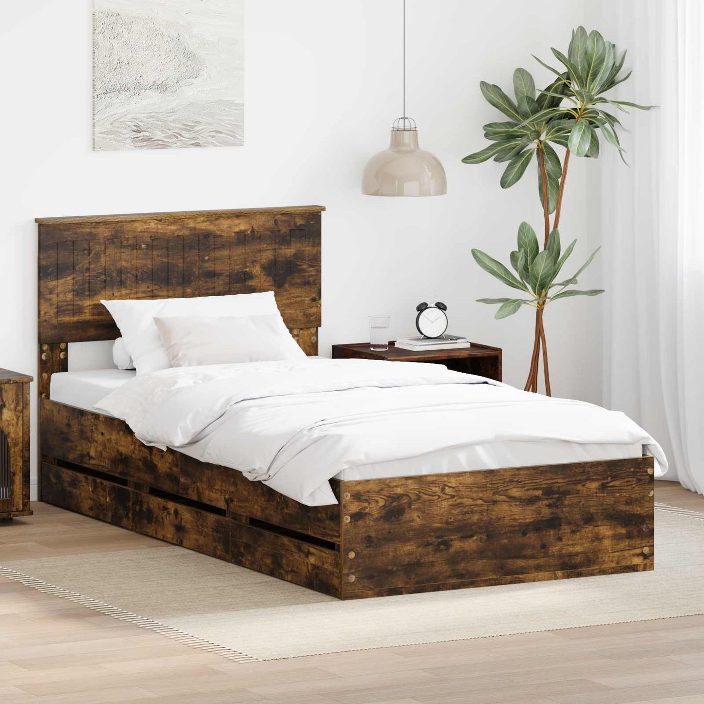 Sengestamme med skuff Røkt eik 100 x 200 cm Ingeniørtre
