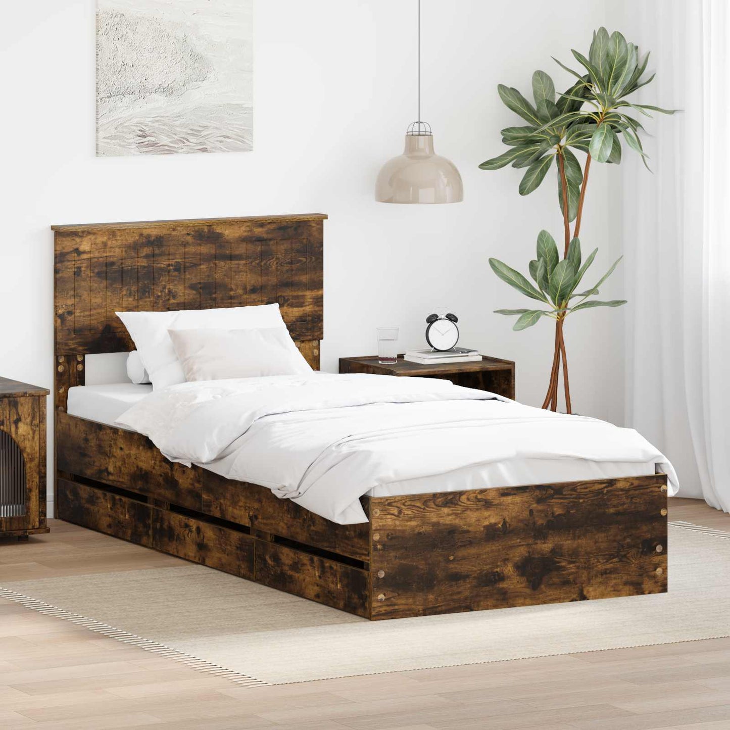 Sengestamme med skuff Røkt eik 90 x 200 cm Ingeniørtre