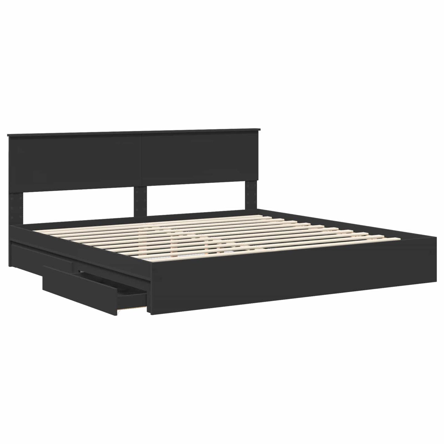 Seng med Oppbevaring Svart 200 x 200 cm Konstruert tre
