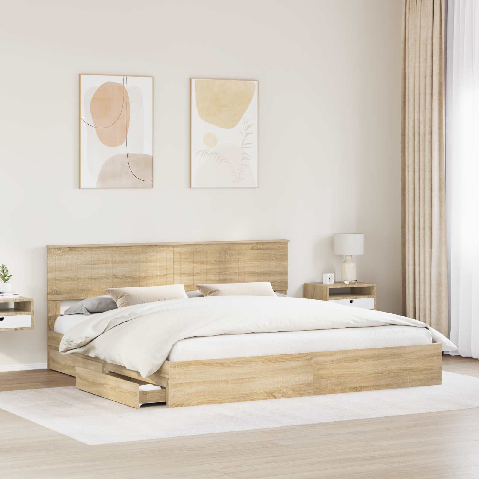 Seng med Oppbevaring Sonoma eik 200 x 200 cm Konstruert tre