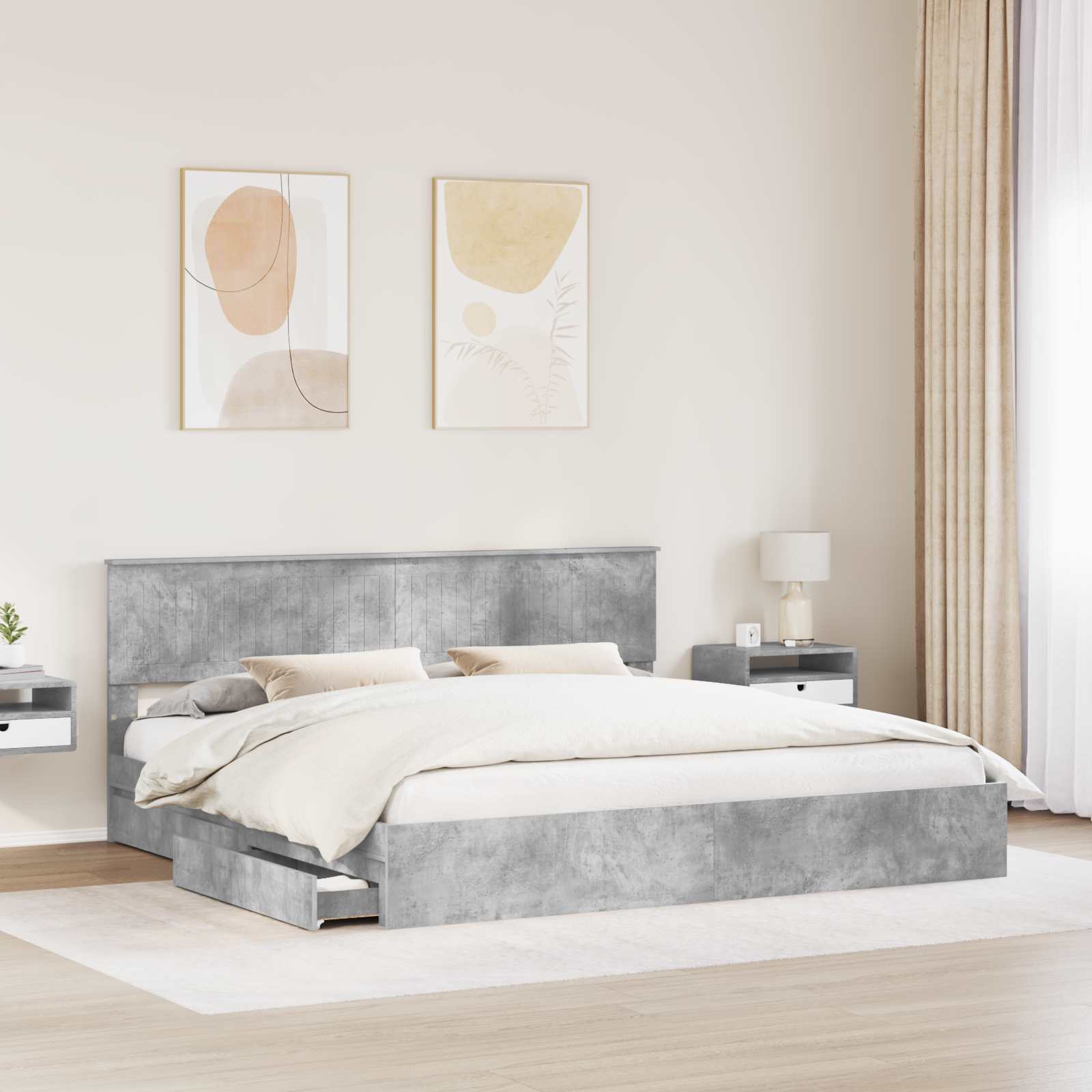 Seng med Oppbevaring Betonggrå 200 x 200 cm Konstruert tre