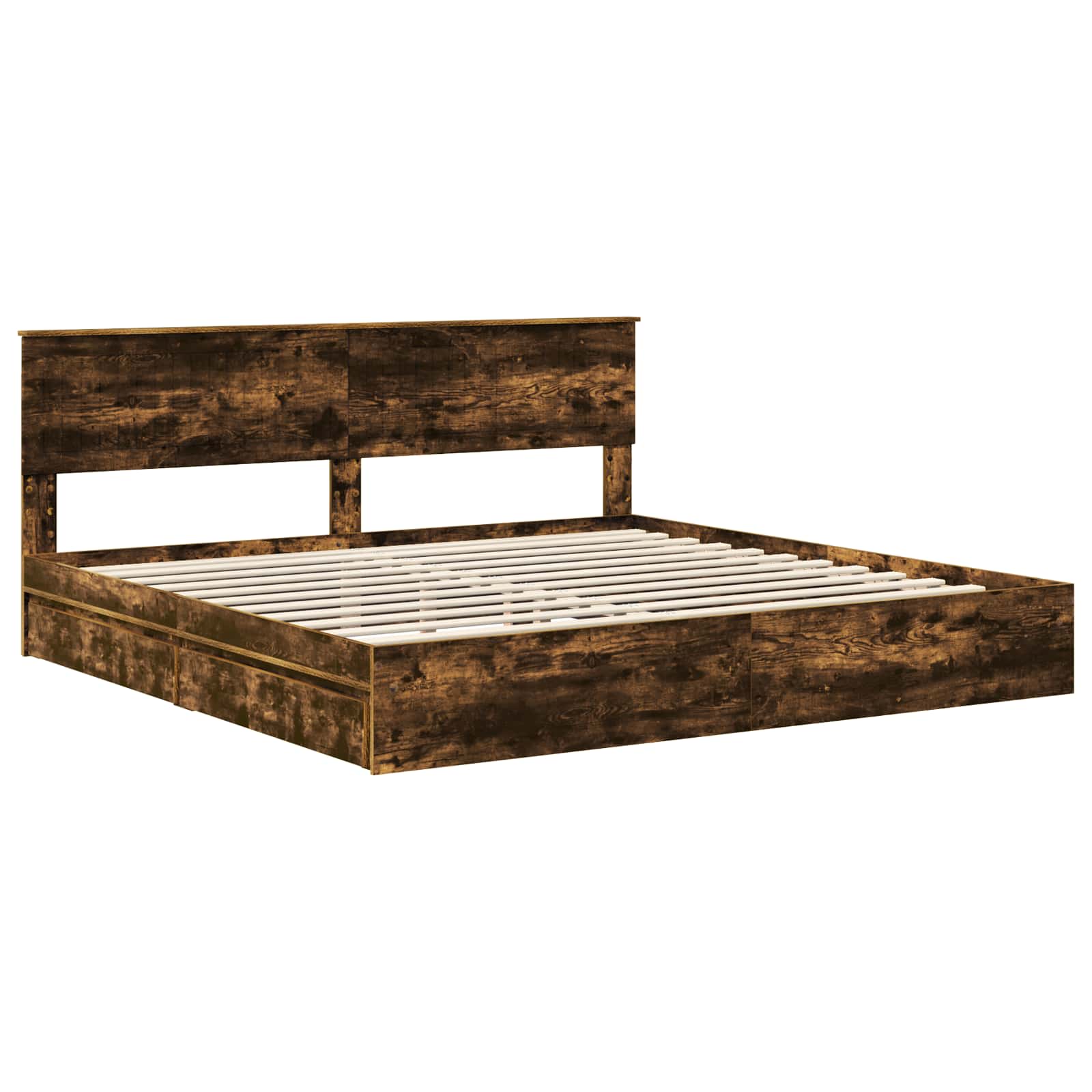 Seng med Oppbevaring Røkt eik 200 x 200 cm Konstruert tre