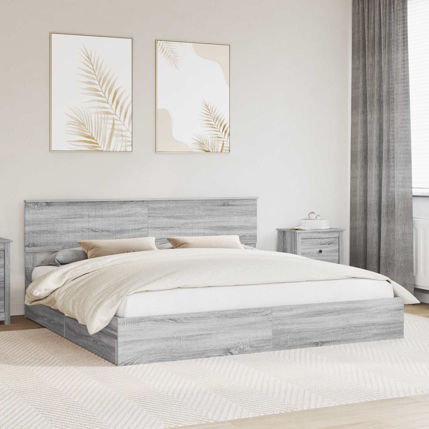 Seng med Oppbevaring Grå Sonoma 200 x 200 cm Konstruert tre