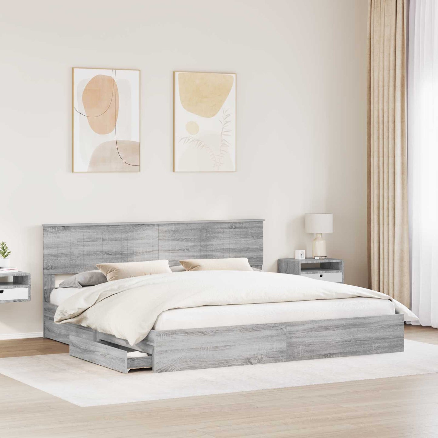 Seng med Oppbevaring Grå Sonoma 200 x 200 cm Konstruert tre