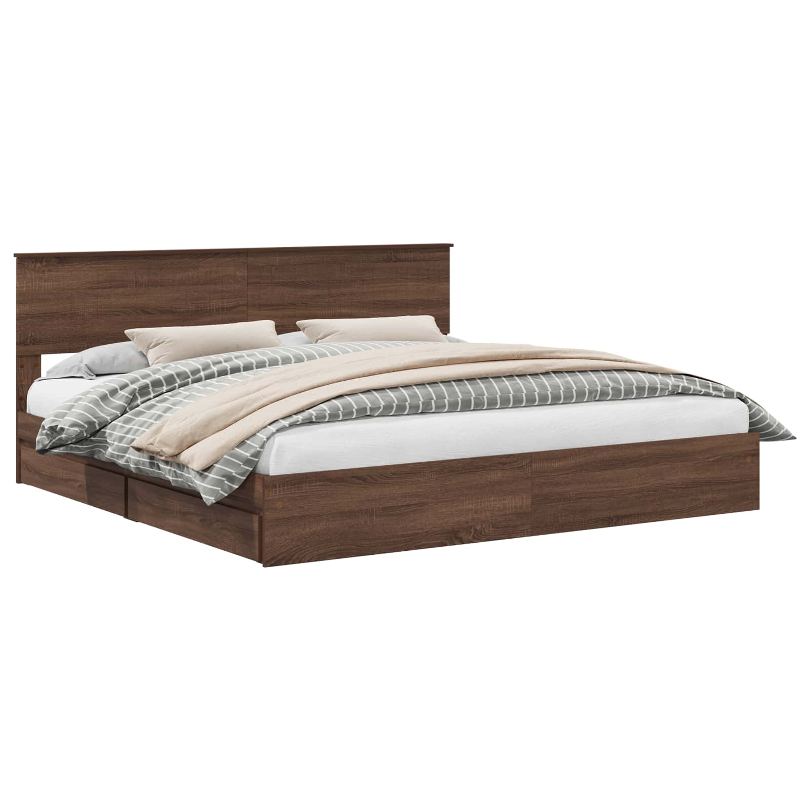 Seng med Oppbevaring Brun Eik 200 x 200 cm Konstruert tre