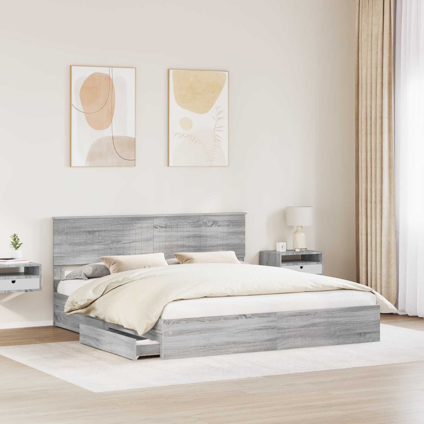 Seng med Oppbevaring Grå Sonoma 180 x 200 cm Konstruert tre