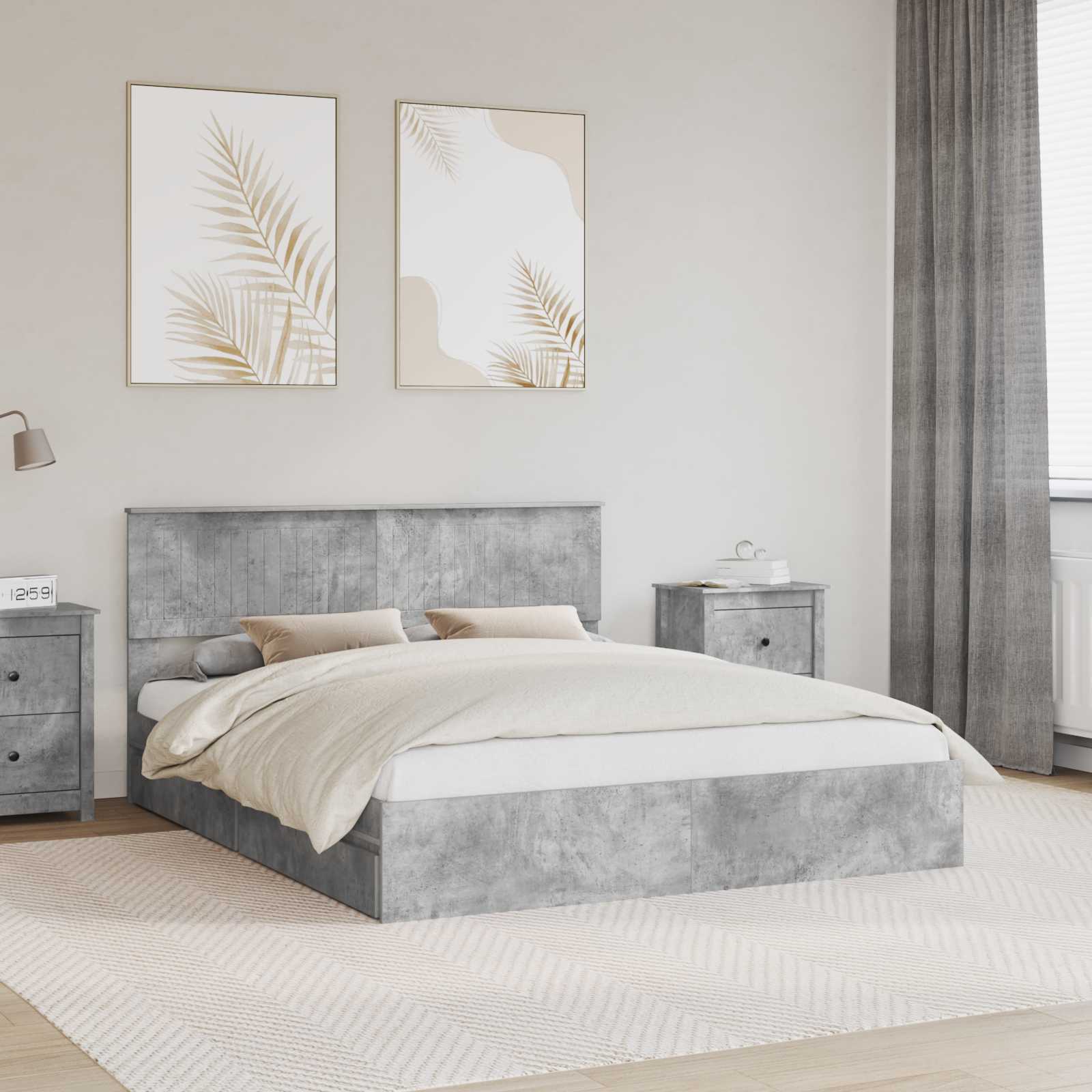 Seng med Oppbevaring Betonggrå 160 x 200 cm Konstruert tre