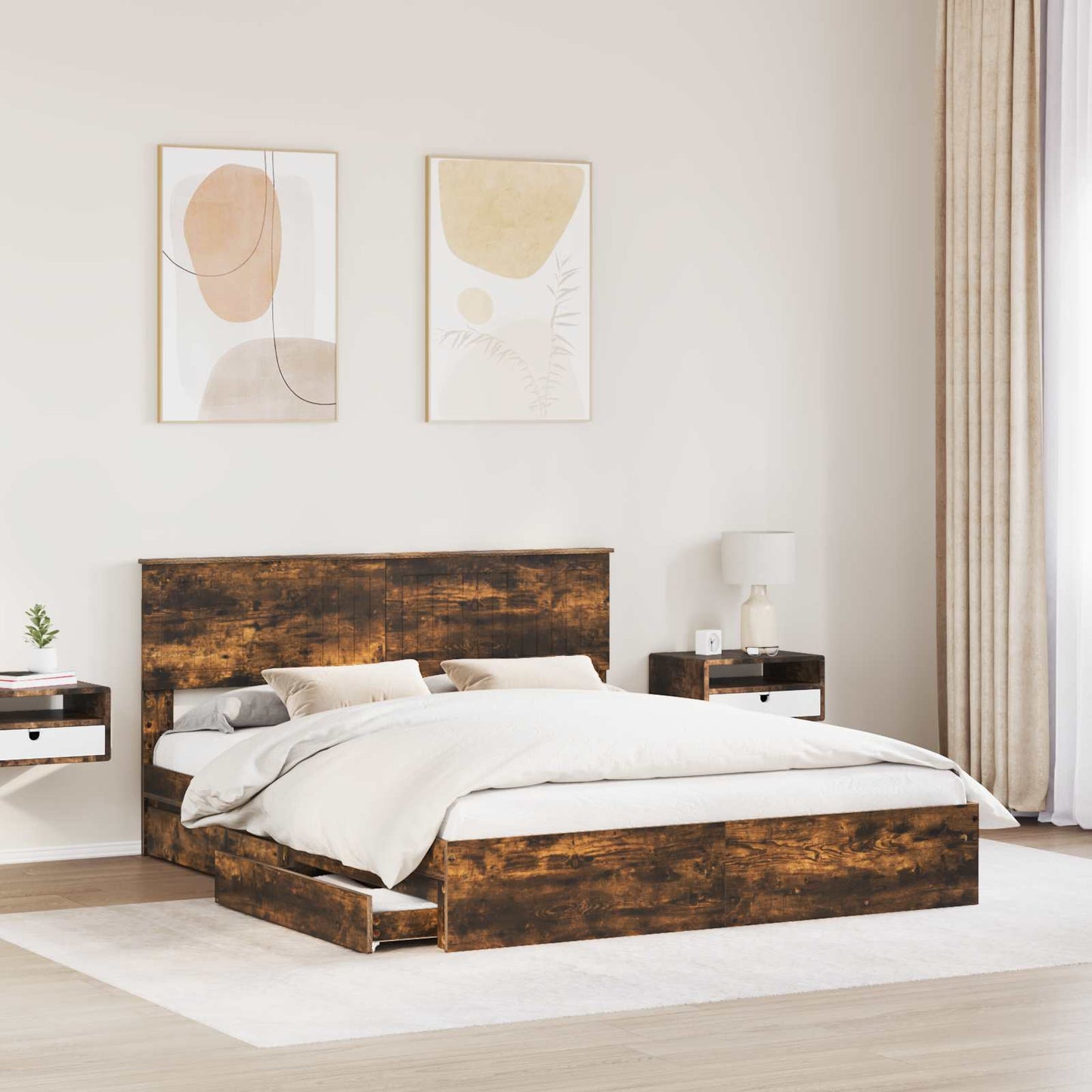 Seng med Oppbevaring Røkt eik 160 x 200 cm Konstruert tre
