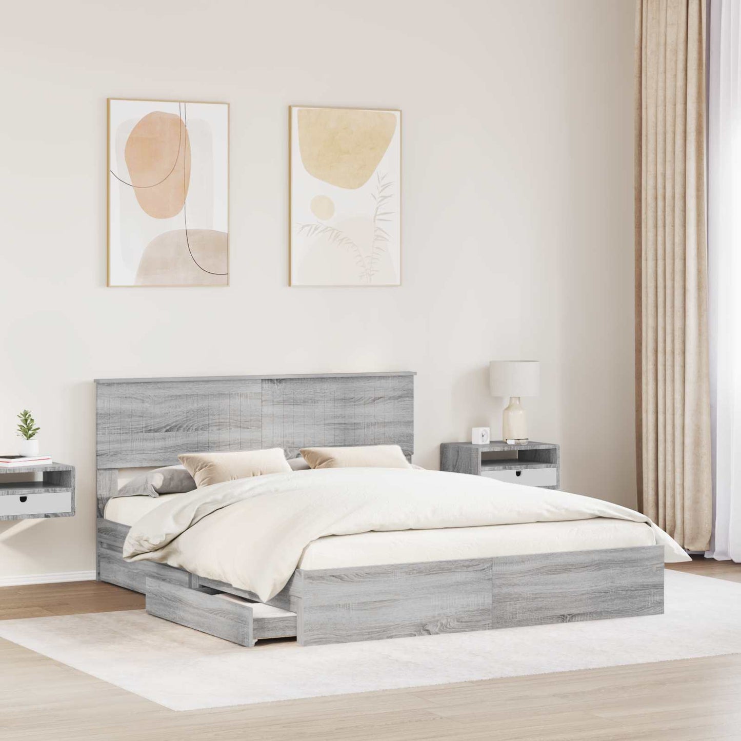 Seng med Oppbevaring Grå Sonoma 160 x 200 cm Konstruert tre