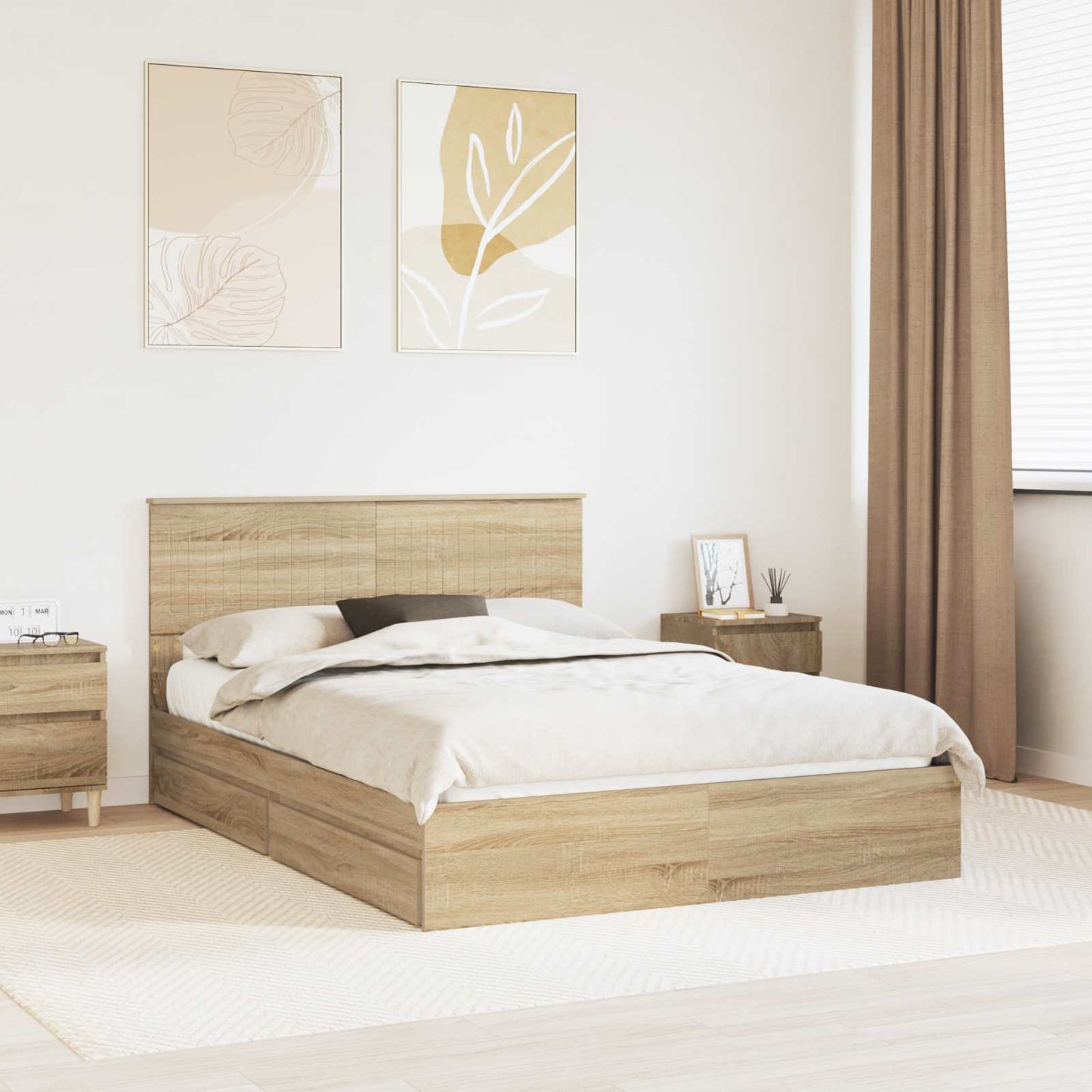 Seng med Oppbevaring Sonoma eik 140 x 200 cm Konstruert tre