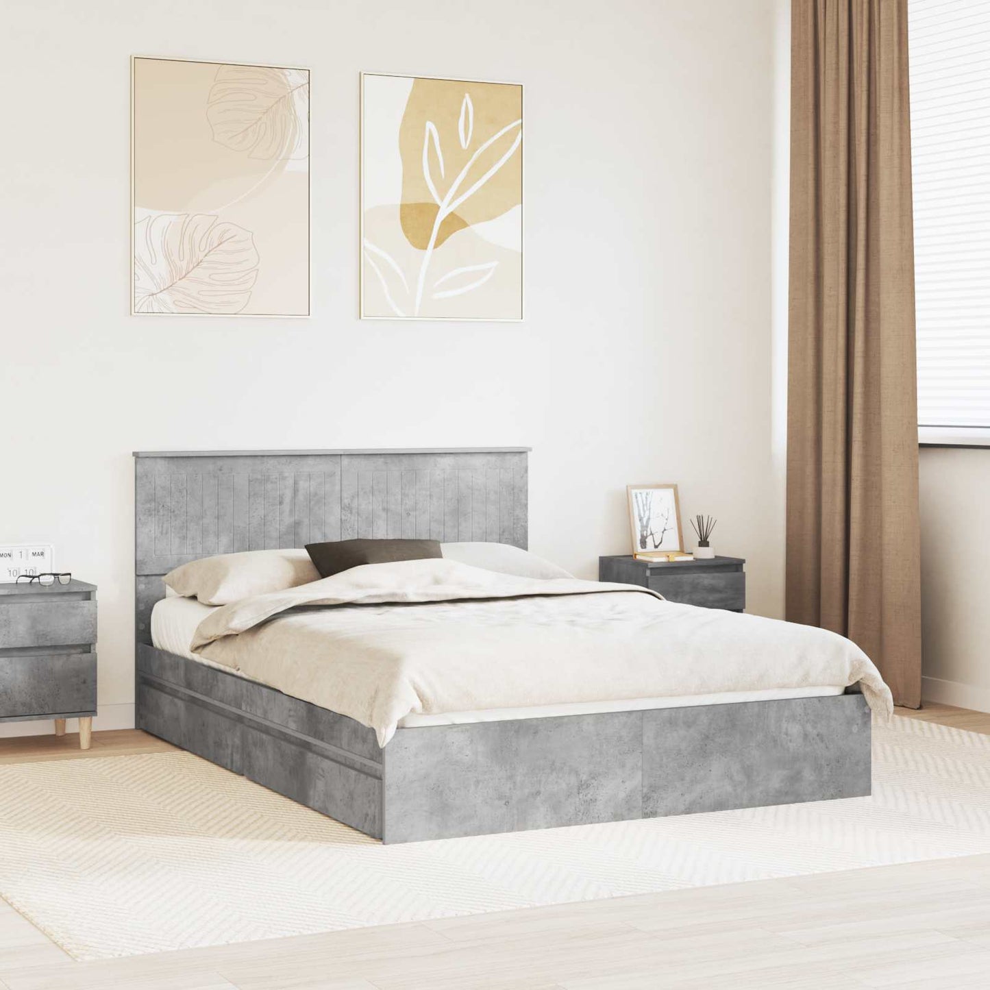 Seng med Oppbevaring Betonggrå 135 x 190 cm Konstruert tre