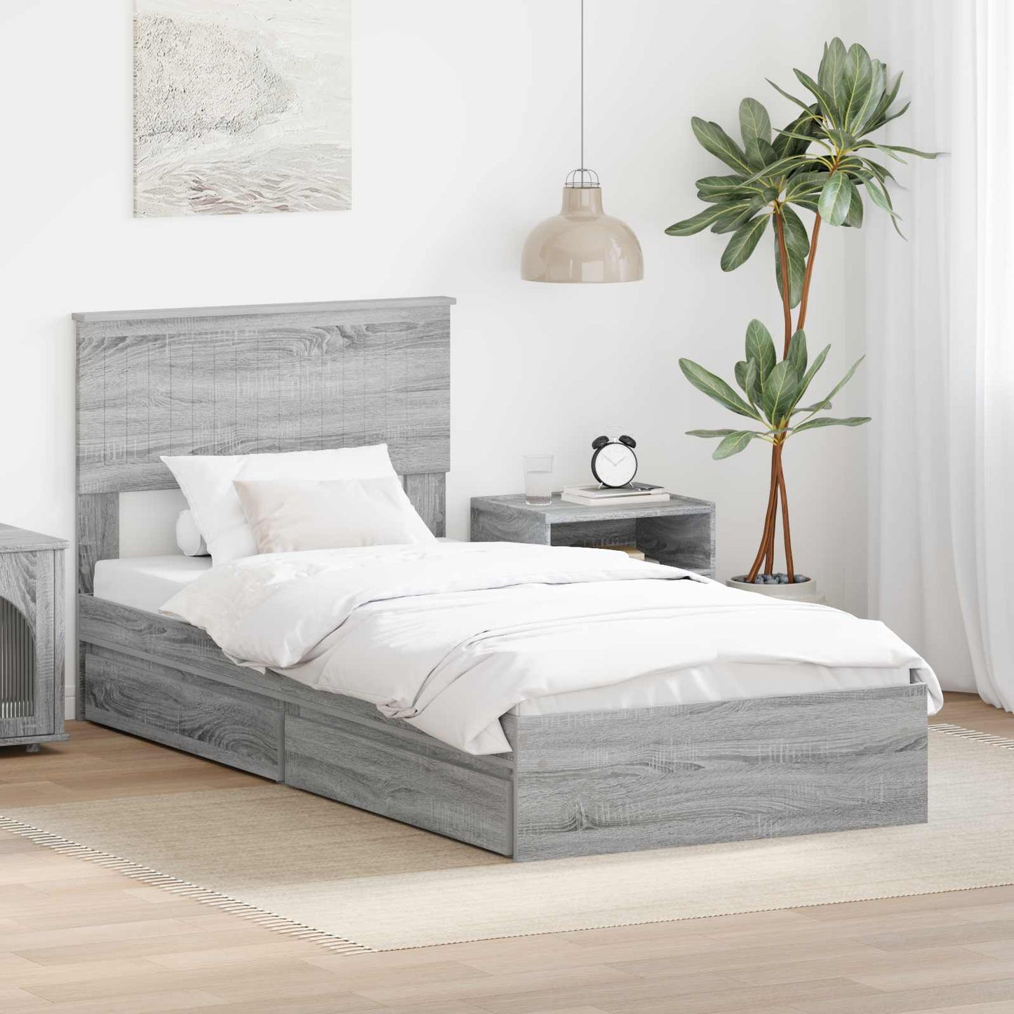 Seng med Oppbevaring Grå Sonoma 90 x 200 cm Konstruert tre