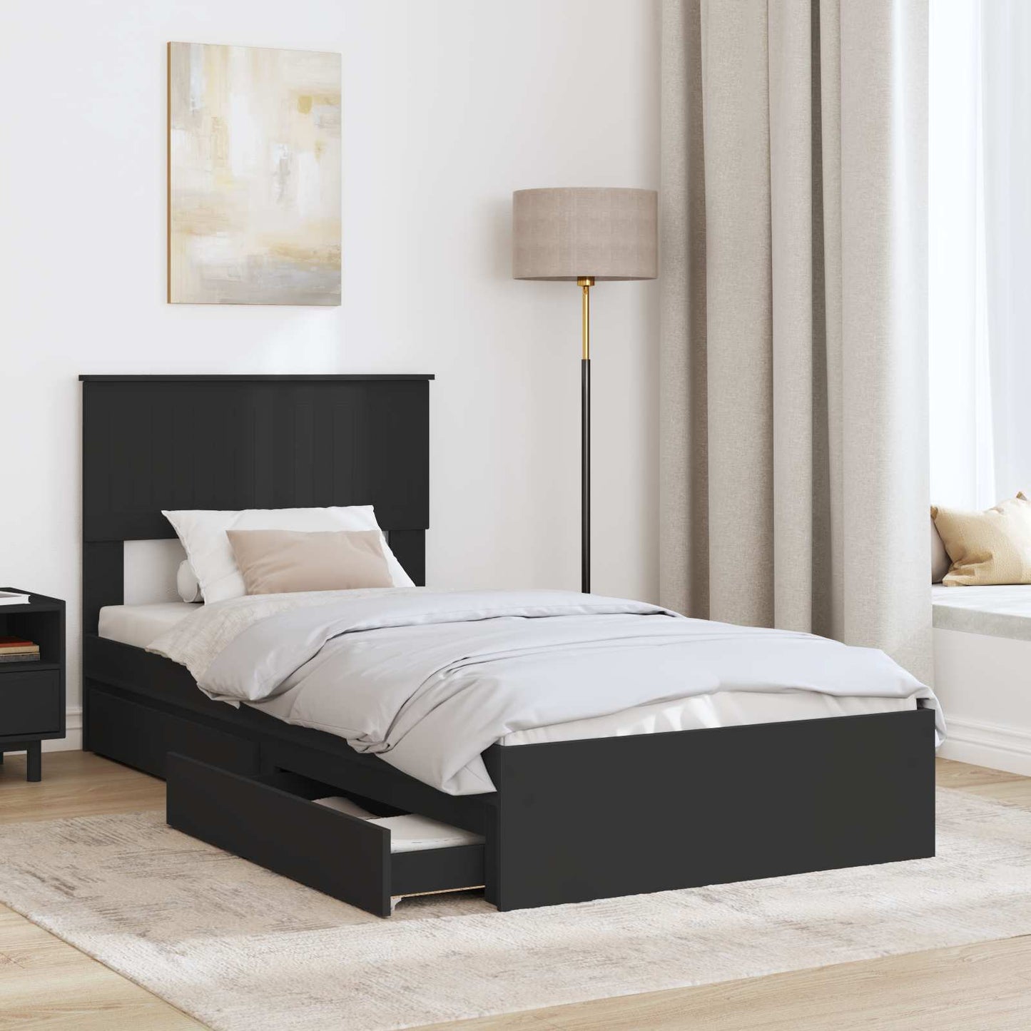 Seng med Oppbevaring med skuff Svart 90 x 190 cm Konstruert tre
