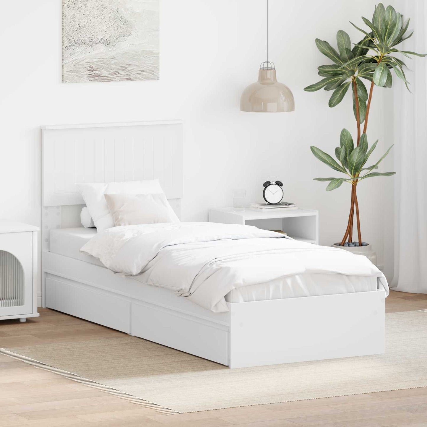 Seng med Oppbevaring med skuff Hvit 75 x 190 cm Konstruert tre