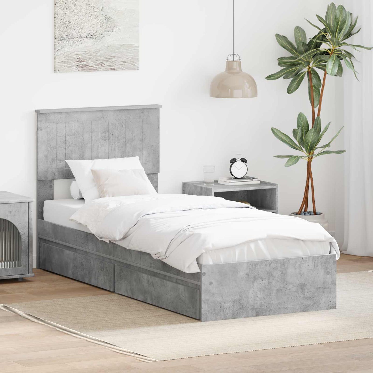 Seng med Oppbevaring Betonggrå 75 x 190 cm Konstruert tre