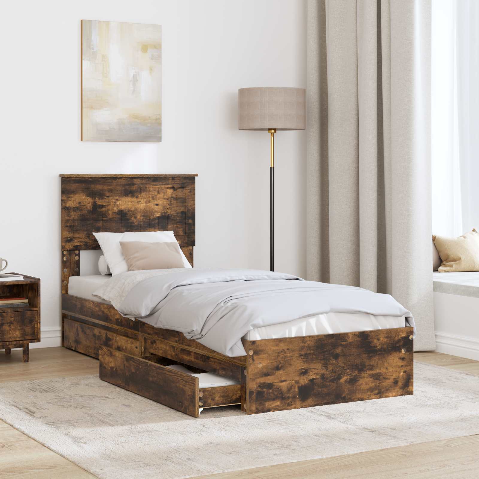 Seng med Oppbevaring Røkt eik 75 x 190 cm Konstruert tre