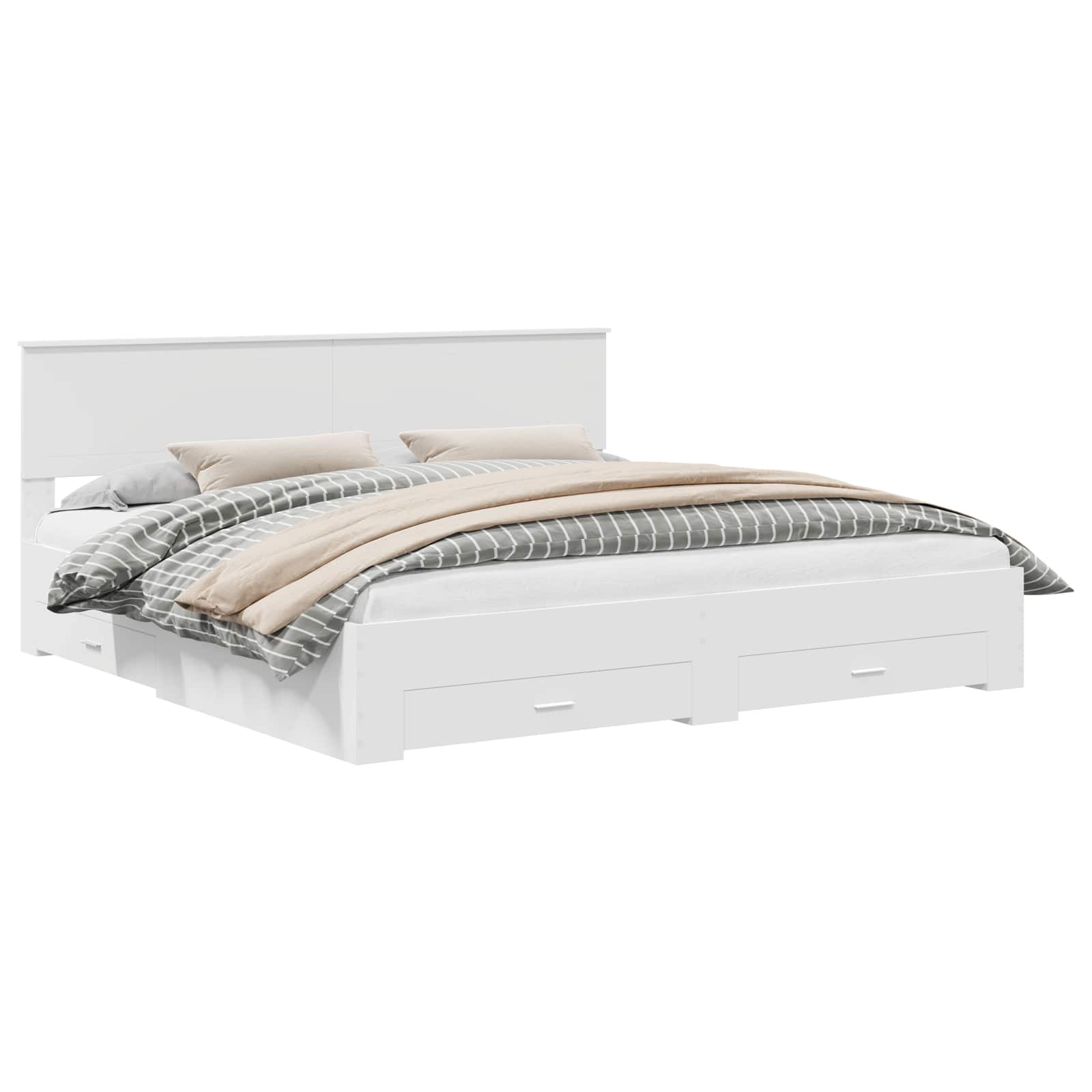 Sengestamme med hodegjerde Hvit 200 x 200 cm Konstruert tre