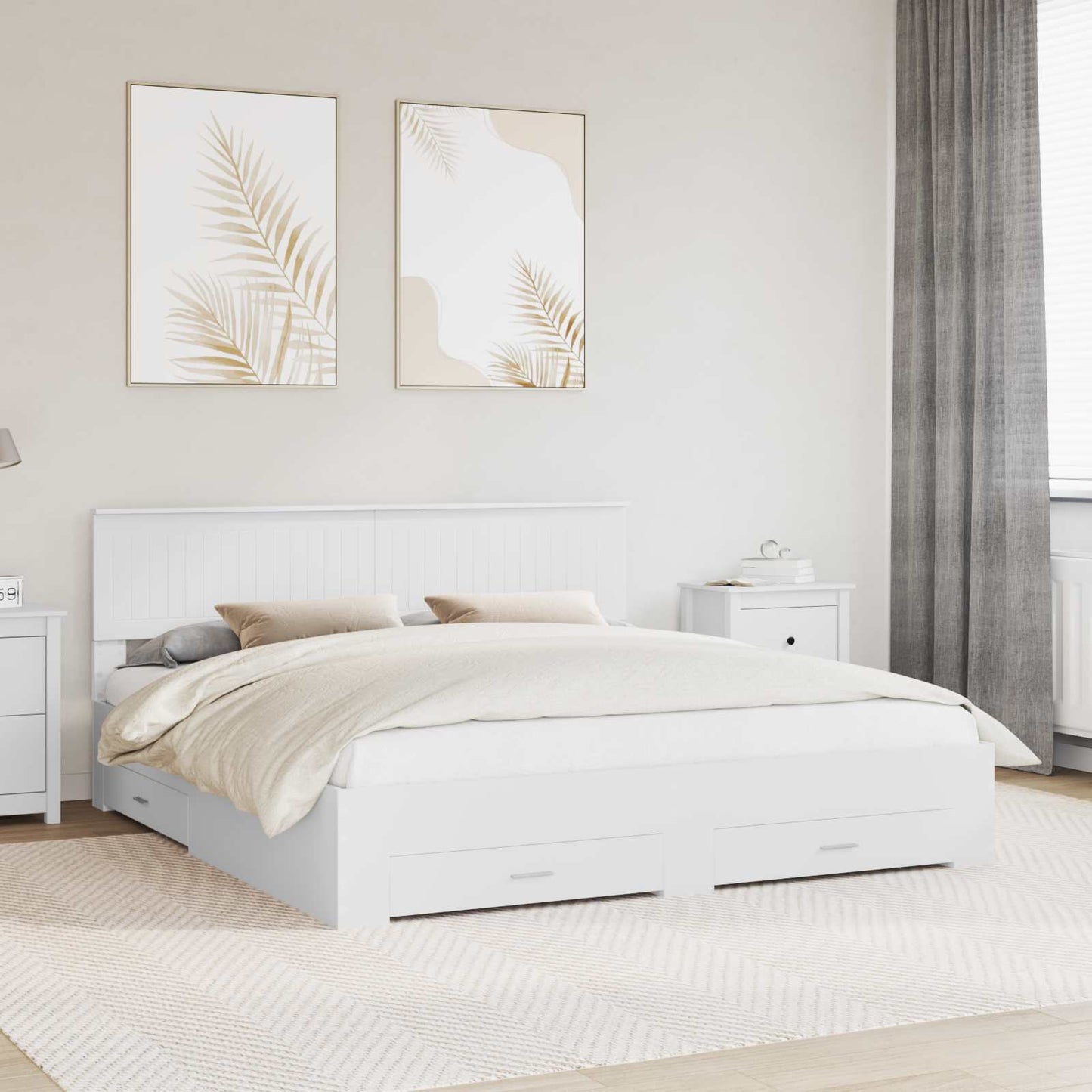 Sengestamme med skuff Hvit 180 x 200 cm Konstruert tre