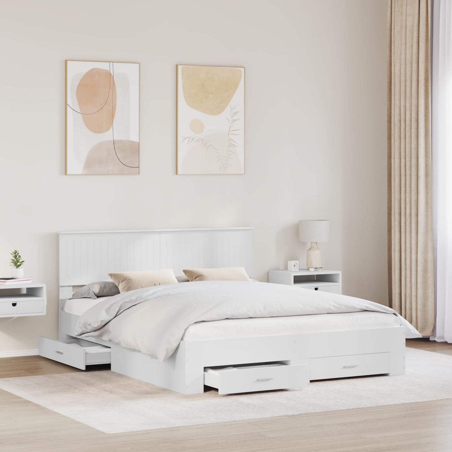 Sengestamme med skuff Hvit 160 x 200 cm Konstruert tre
