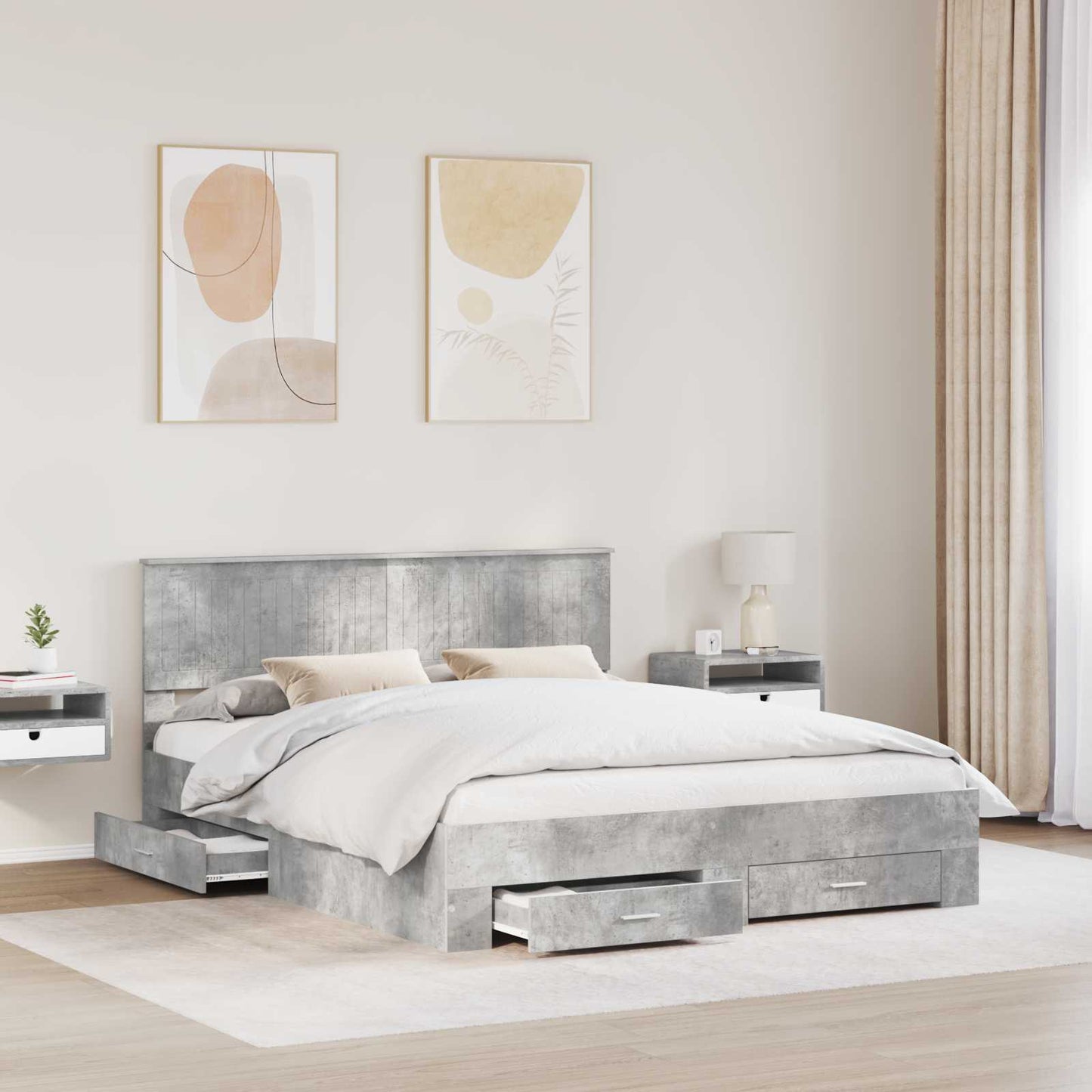 Sengestamme med skuff Betonggrå 160 x 200 cm Konstruert tre