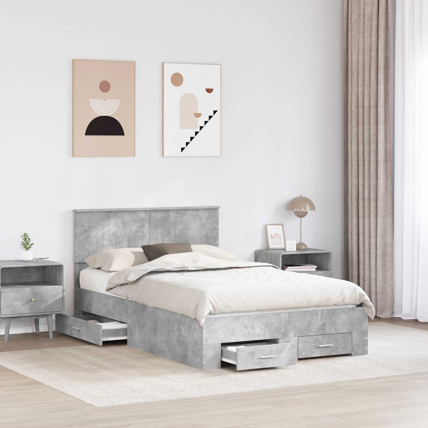 Sengestamme med skuff Betonggrå 120 x 190 cm Konstruert tre