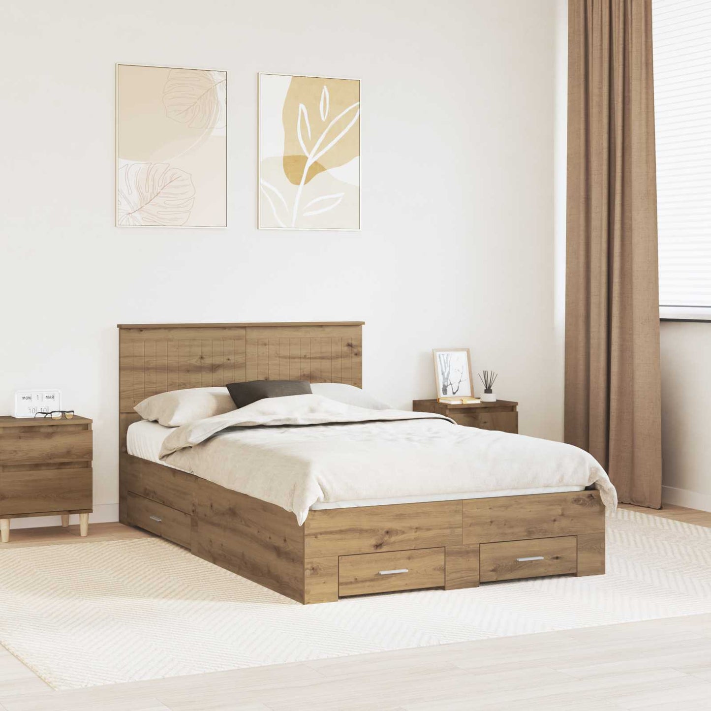 Sengestamme med skuff Artisan eik 120 x 190 cm Konstruert tre