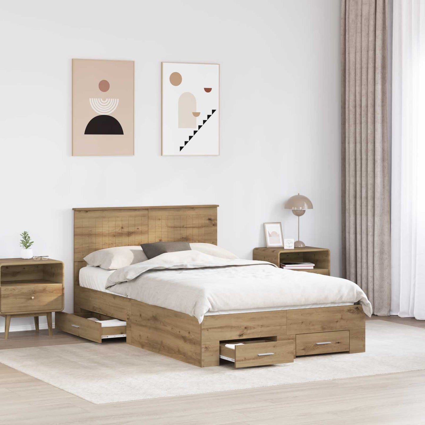 Sengestamme med skuff Artisan eik 120 x 190 cm Konstruert tre