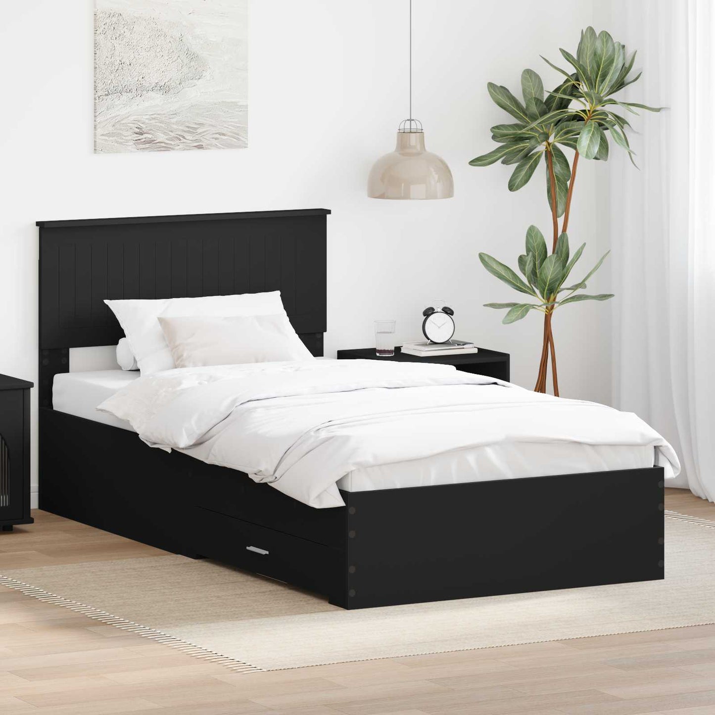 Sengestamme med skuff Svart og sølv 100 x 200 cm Konstruert tre