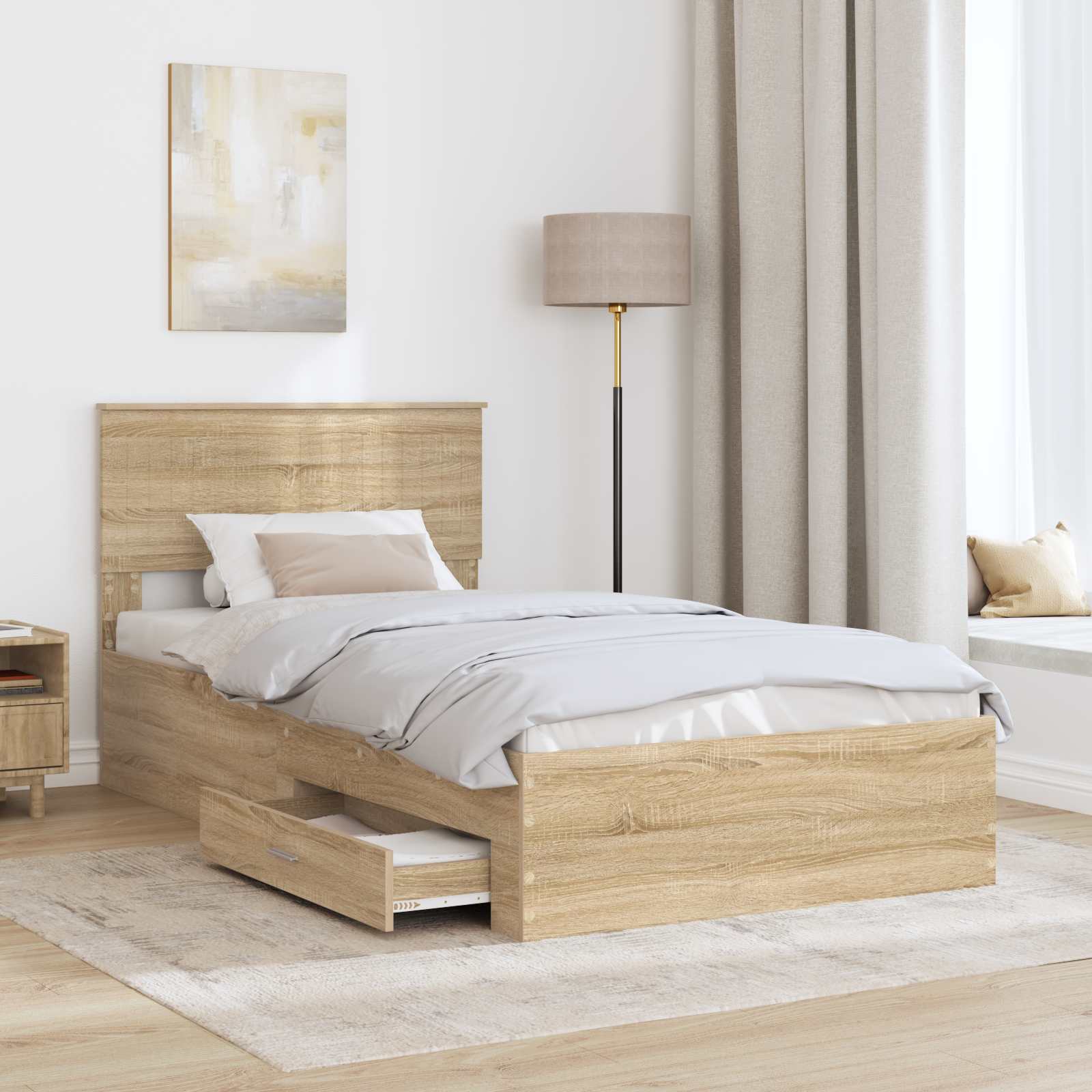 Sengestamme med skuff Sonoma eik 100 x 200 cm Konstruert tre