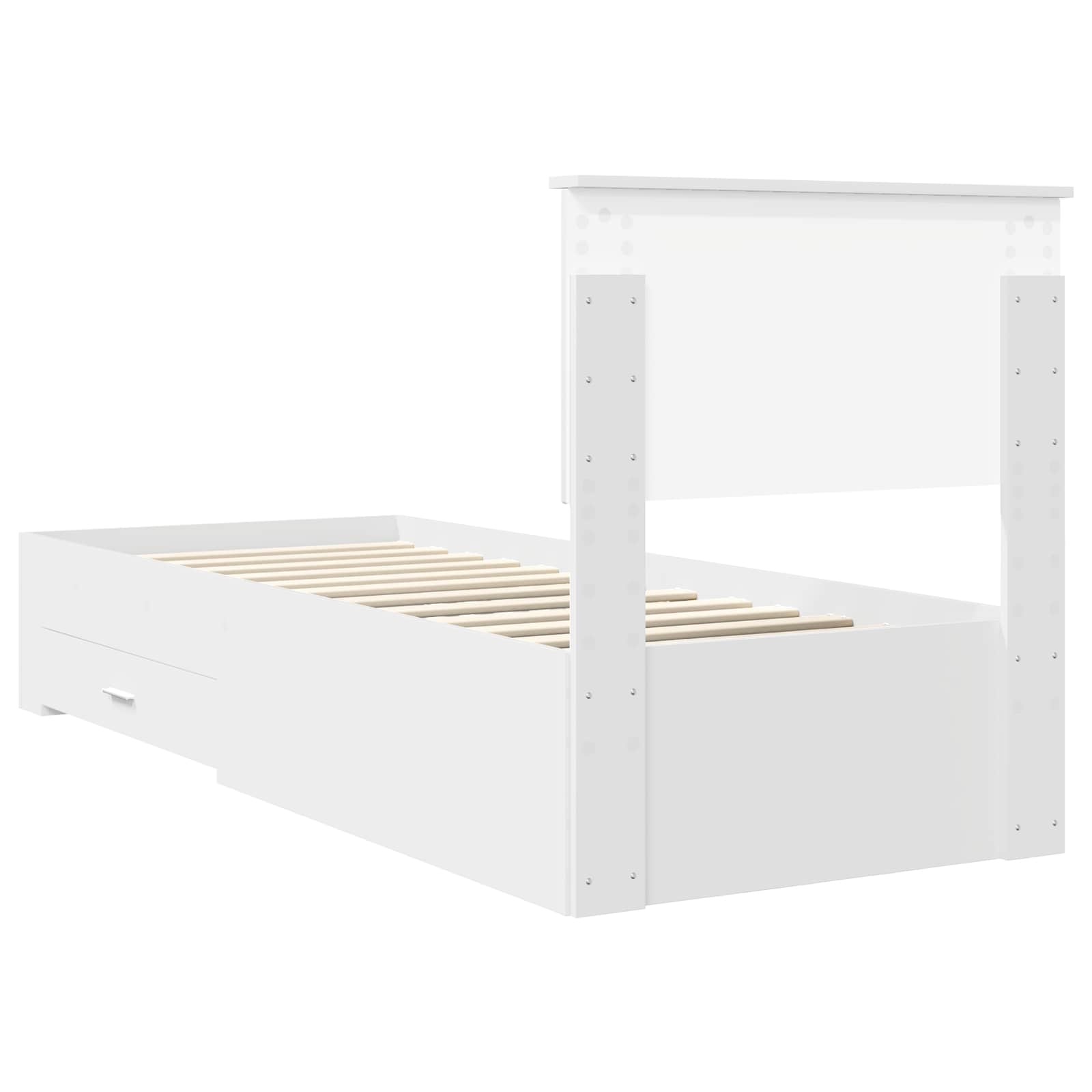 Sengestamme med skuff Hvit og Sølv 75 x 190 cm Konstruert tre