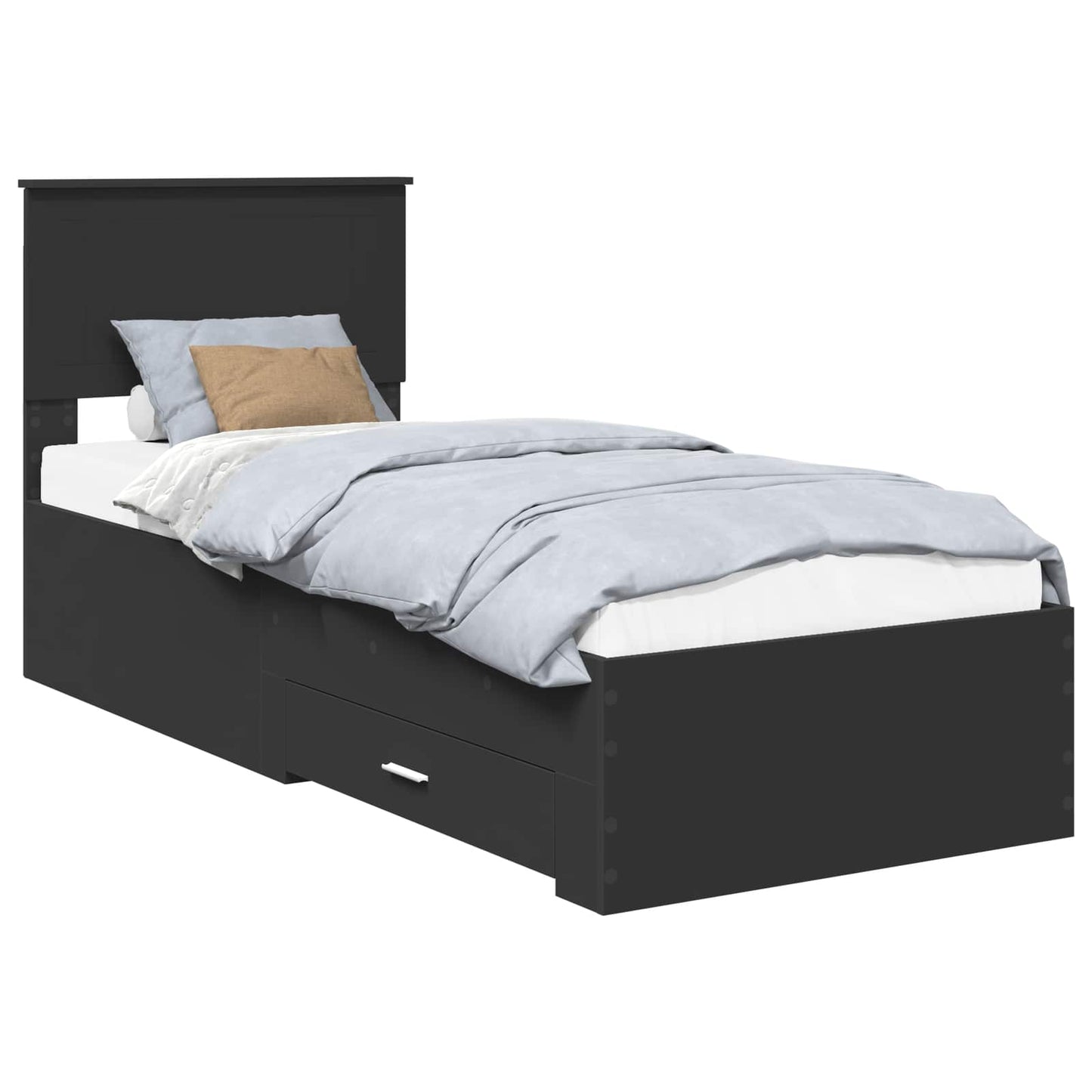 Sengestamme med skuff Svart og sølv 75 x 190 cm Konstruert tre