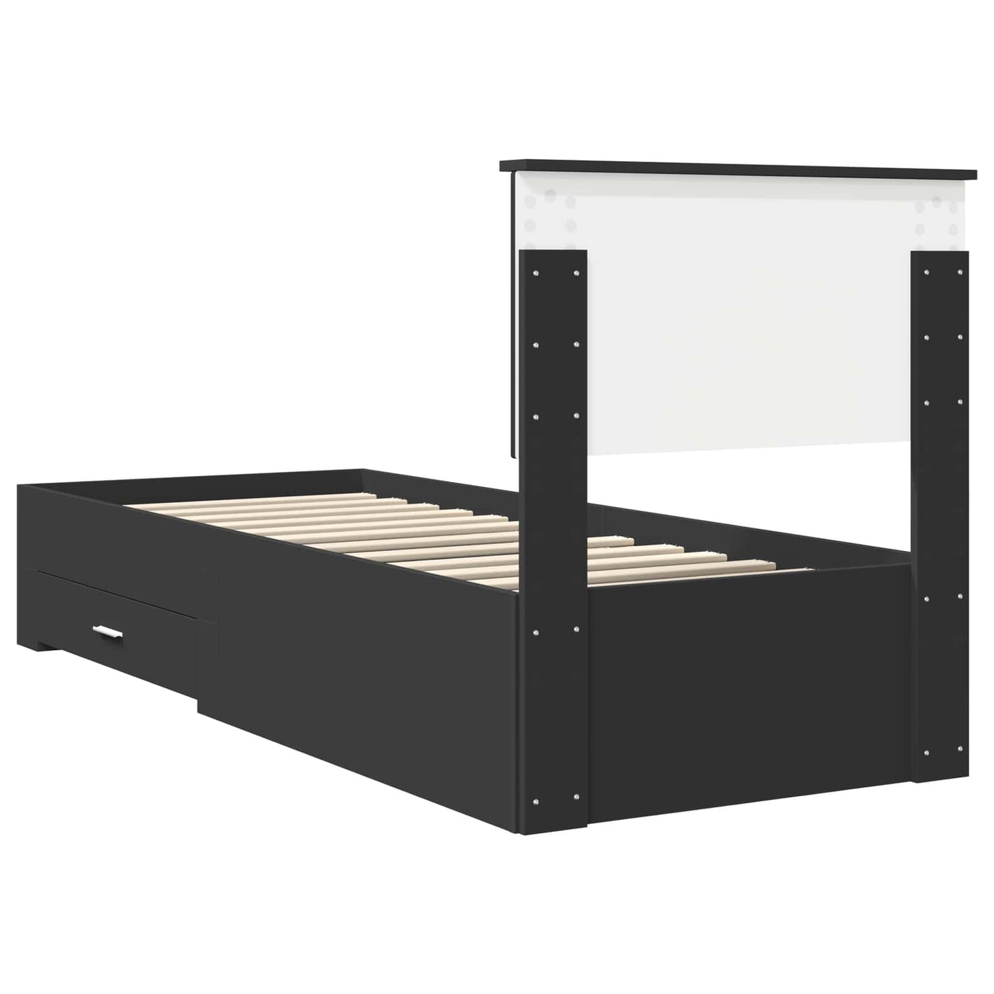 Sengestamme med skuff Svart og sølv 75 x 190 cm Konstruert tre