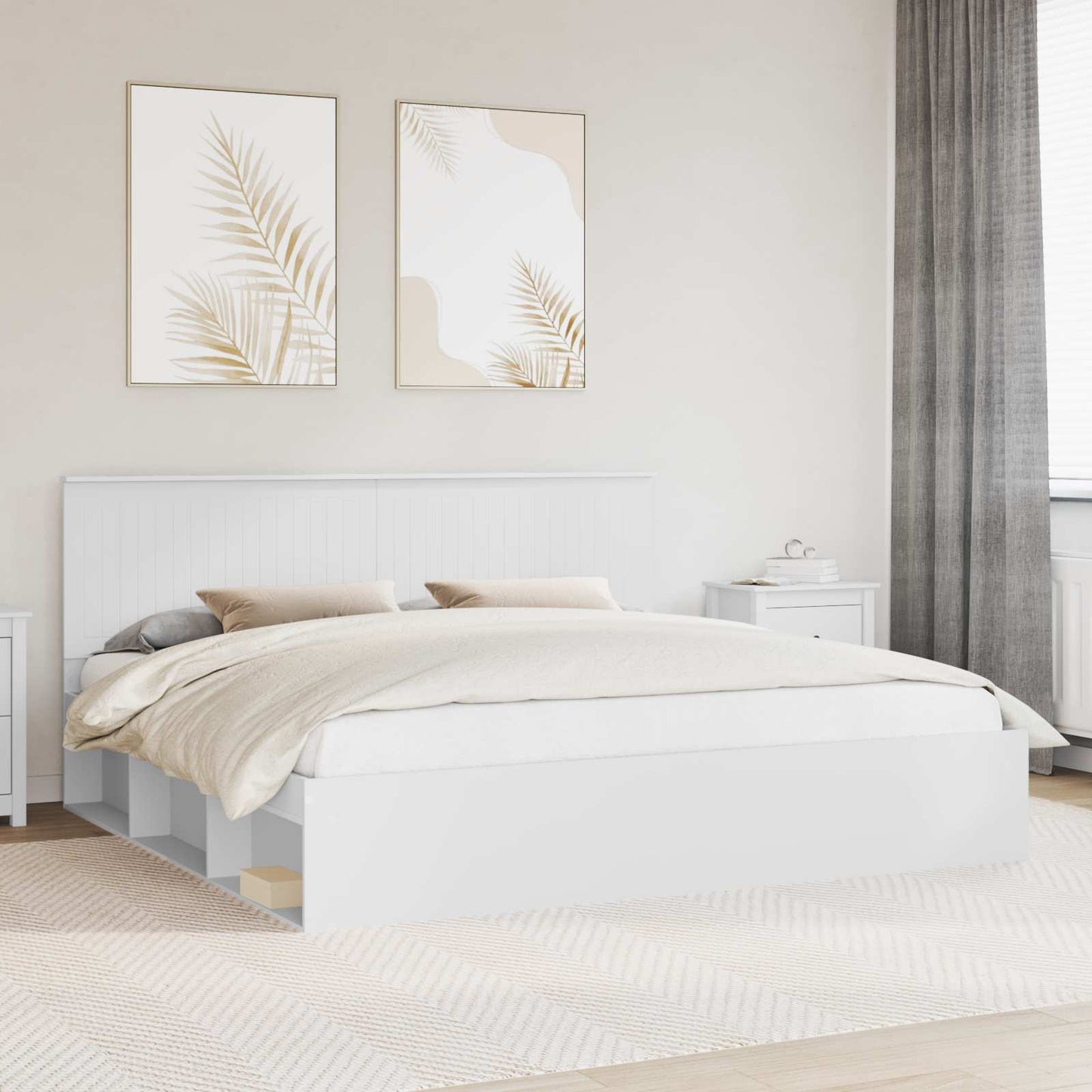 Sengestamme med hodegjerde Hvit 200 x 200 cm Massiv furu