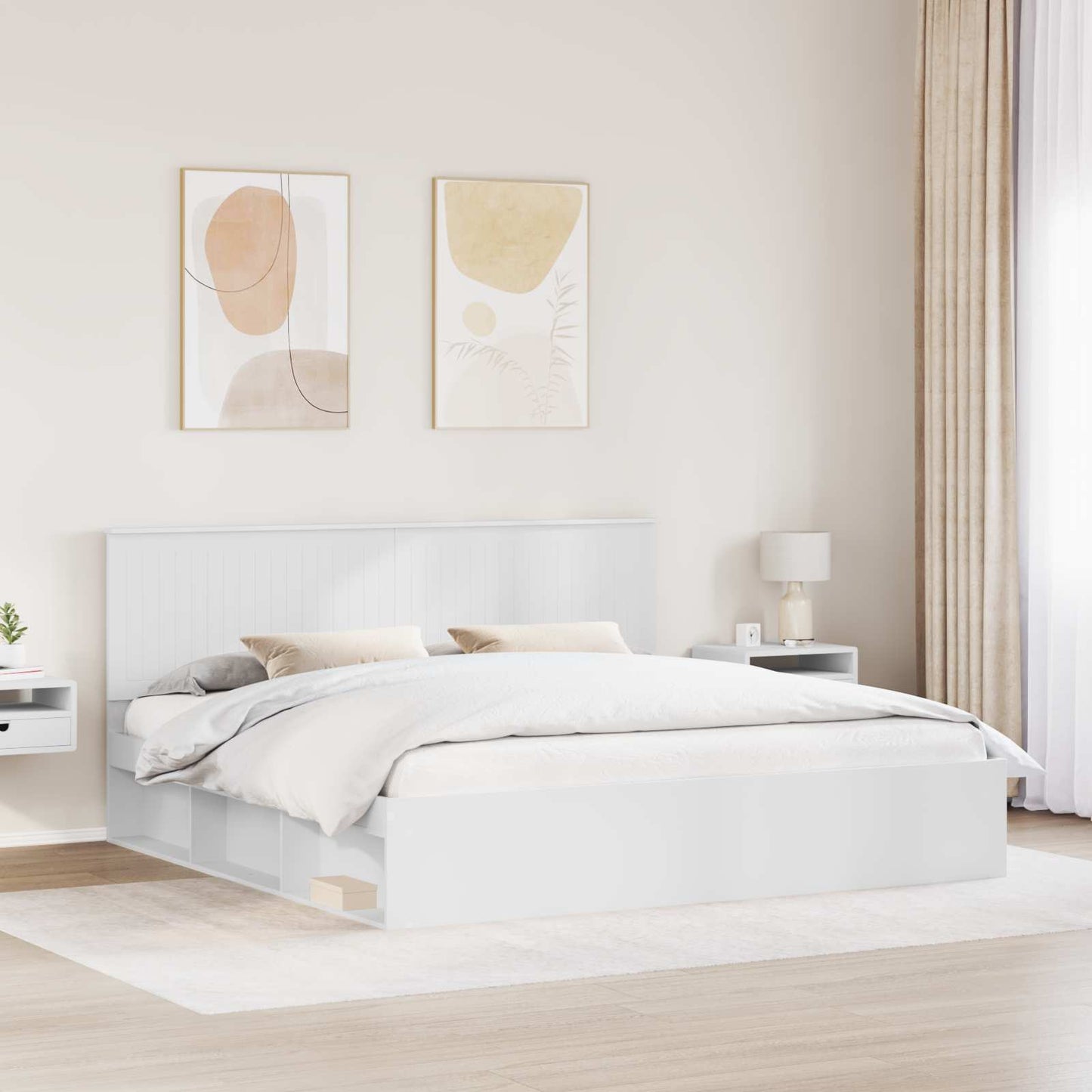 Sengestamme med hodegjerde Hvit 200 x 200 cm Massiv furu