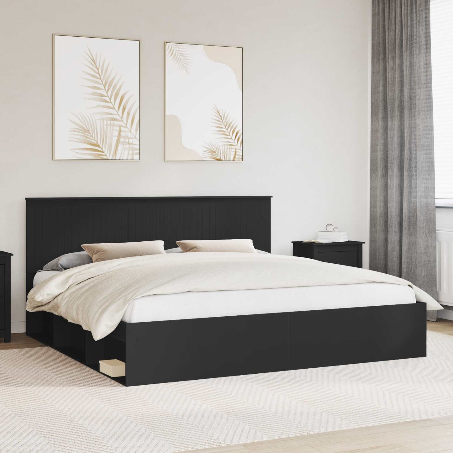 Sengestamme med hodegjerde Svart 200 x 200 cm Massiv furu