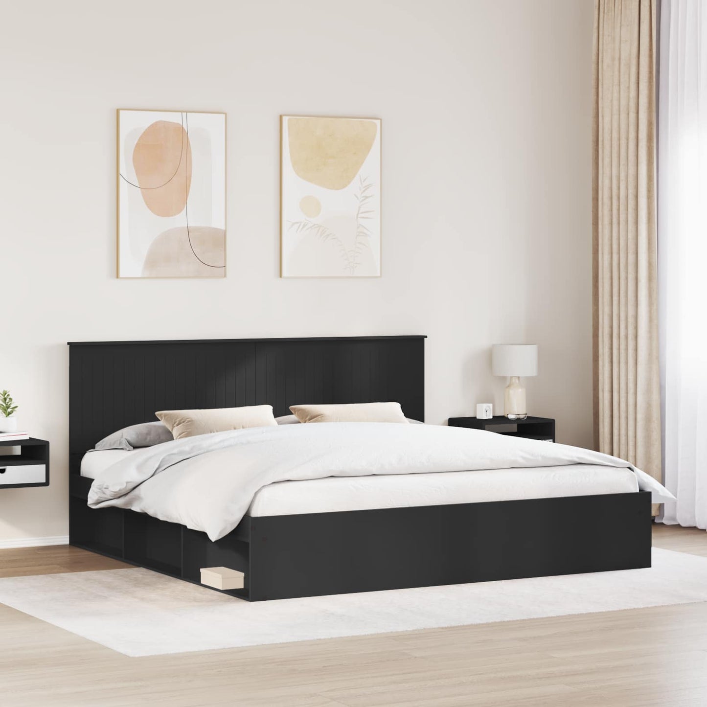 Sengestamme med hodegjerde Svart 200 x 200 cm Massiv furu