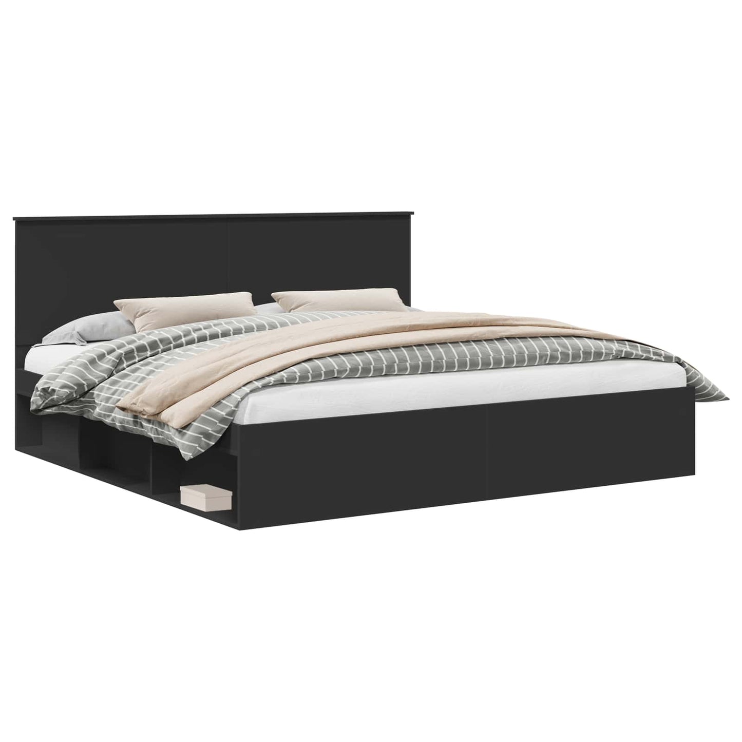Sengestamme med hodegjerde Svart 200 x 200 cm Massiv furu
